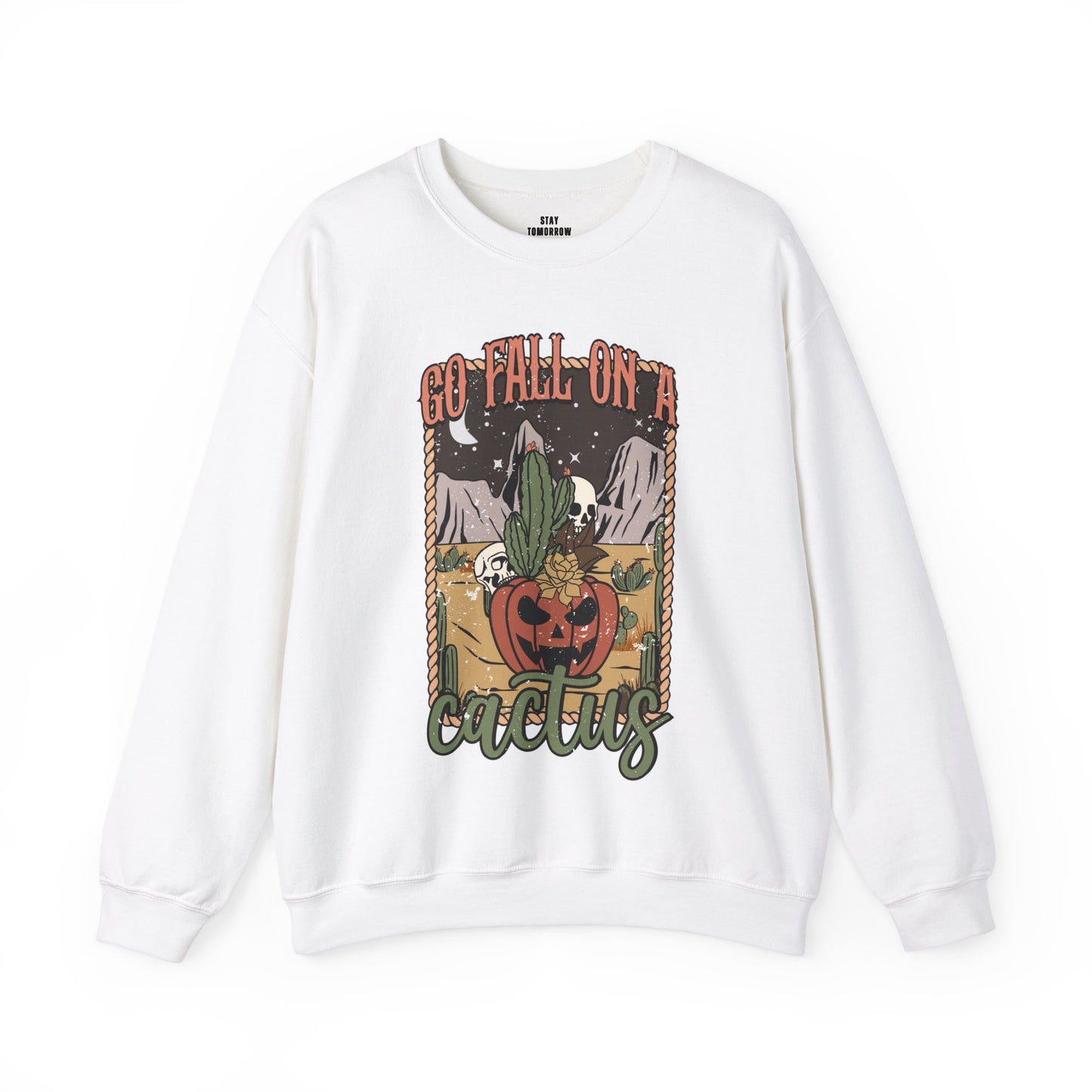 Boho Halloween 2024 Fall Spooky Season Go Fall on a Cactus' Retro Sweatshirt Desert Western