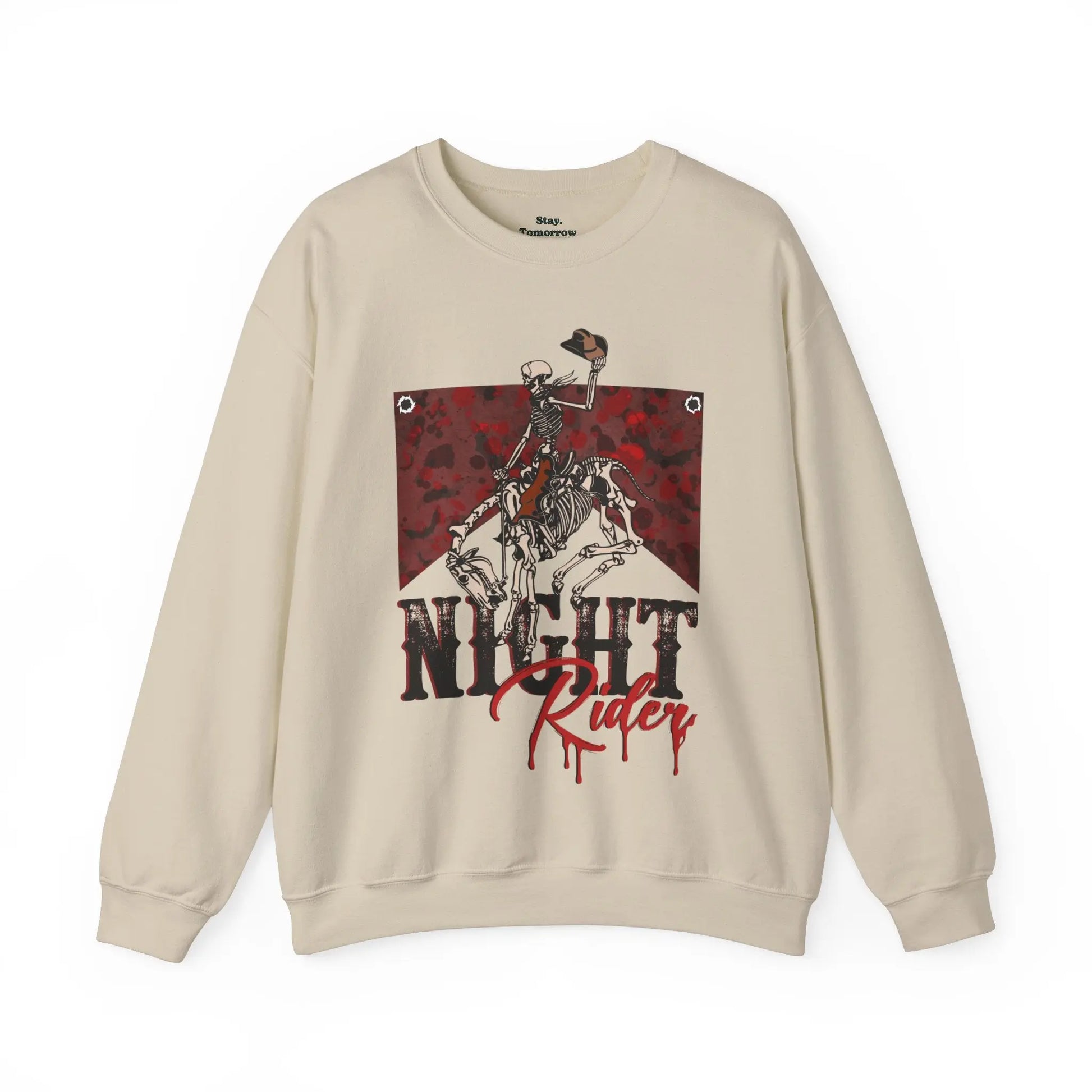 Vintage Halloween Night Rider Sweatshirt Skeleton Cowboy Western Desert Halloween 2024 Printify