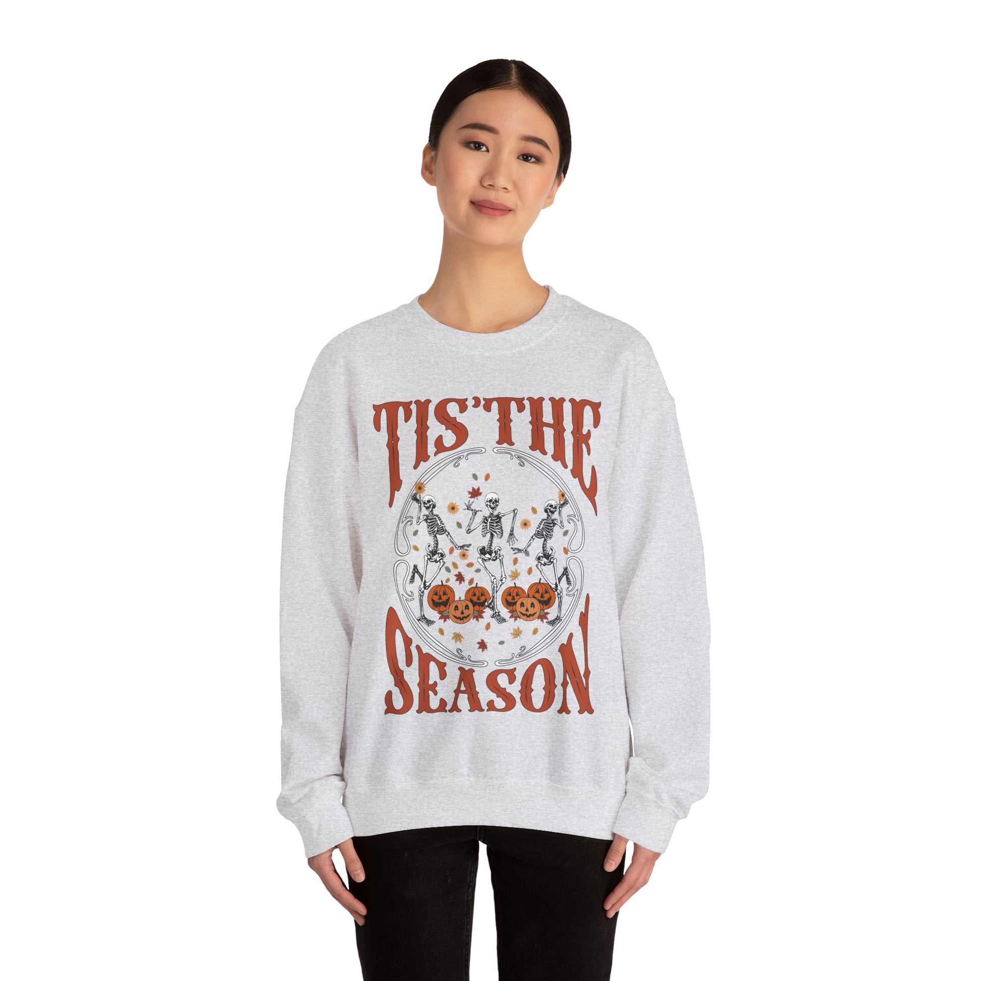 Halloween 2024 Spooky Season Fall Tis The Season Pumpkin and Skeleton Halloween Sweatshirt