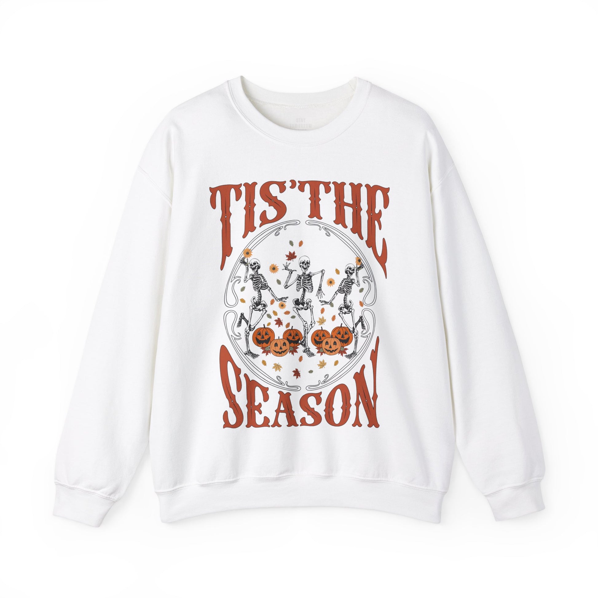 Halloween 2024 Spooky Season Fall Tis The Season Pumpkin and Skeleton Halloween Sweatshirt