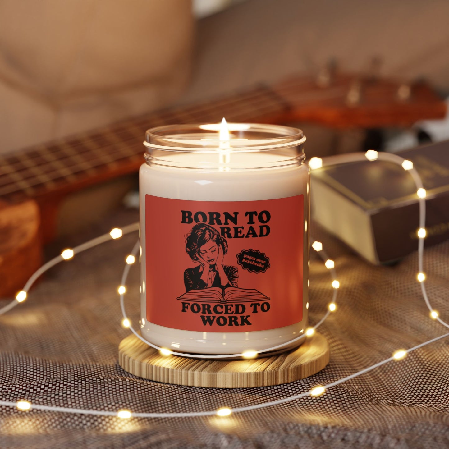 Born To Read Forced to Work Retro Candle Bookish Christmas Gift Dark Romantasy Reader Character Book Lover Gift Book Club Book Worm Scented Soy Candle, 9oz