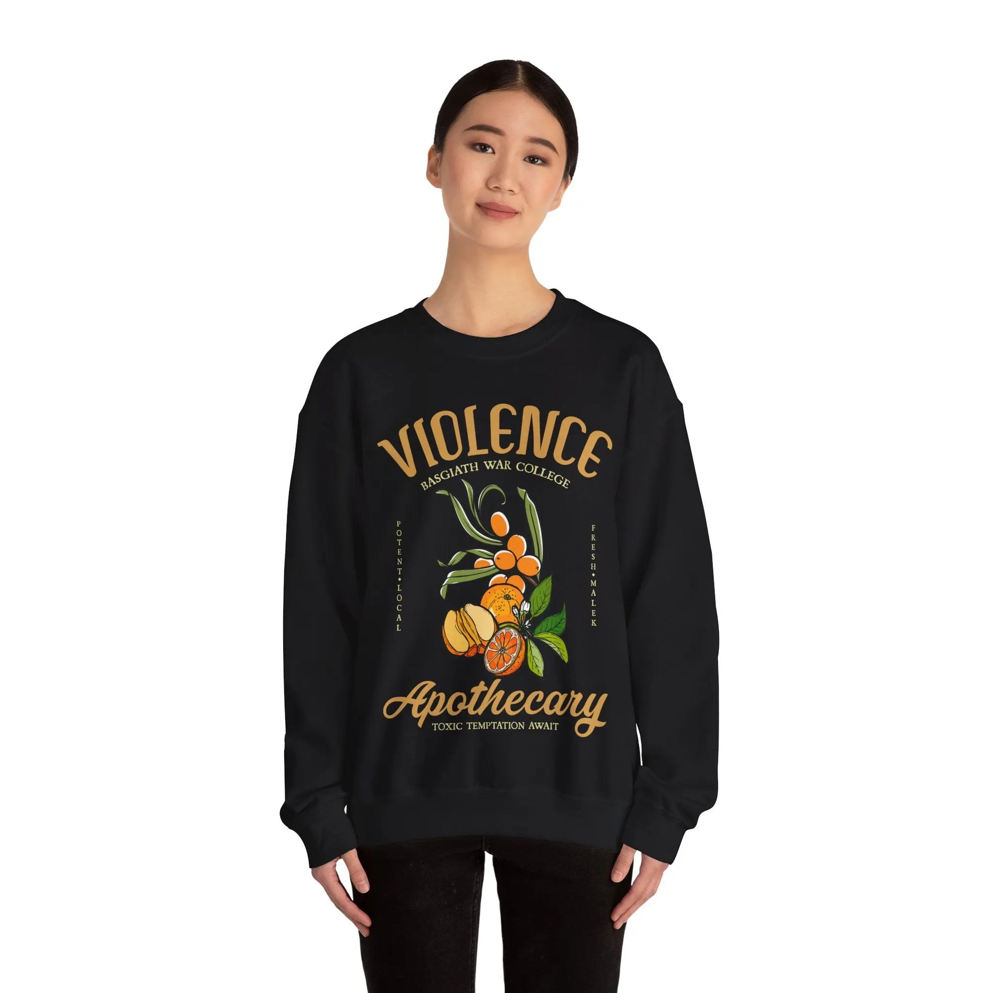 Fourth Wing Iron Flame Vintage-Style Violence Basgiath War College Apothecary Sweatshirt | Inspired by Rebecca Yarros Printify