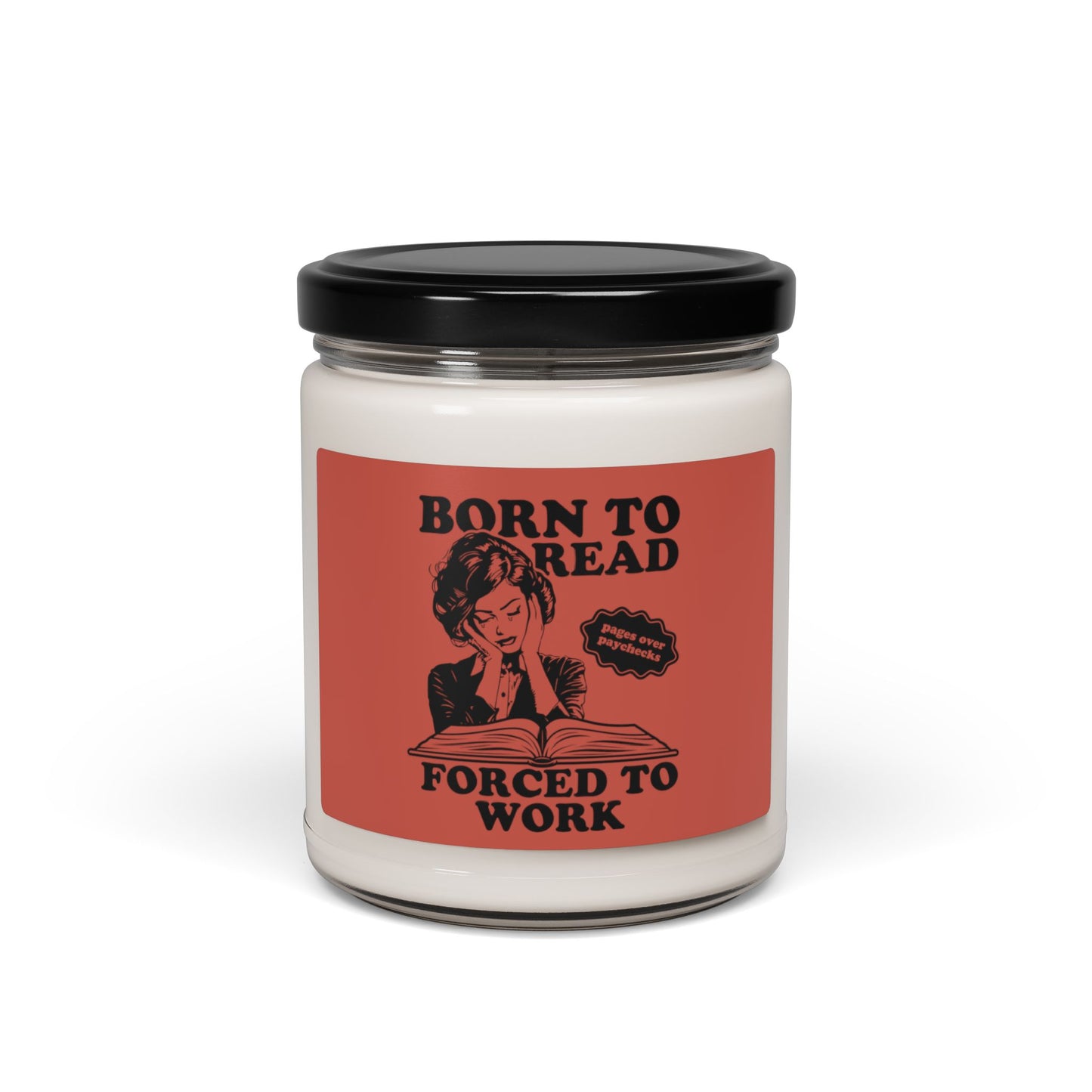 Born To Read Forced to Work Retro Candle Bookish Christmas Gift Dark Romantasy Reader Character Book Lover Gift Book Club Book Worm Scented Soy Candle, 9oz