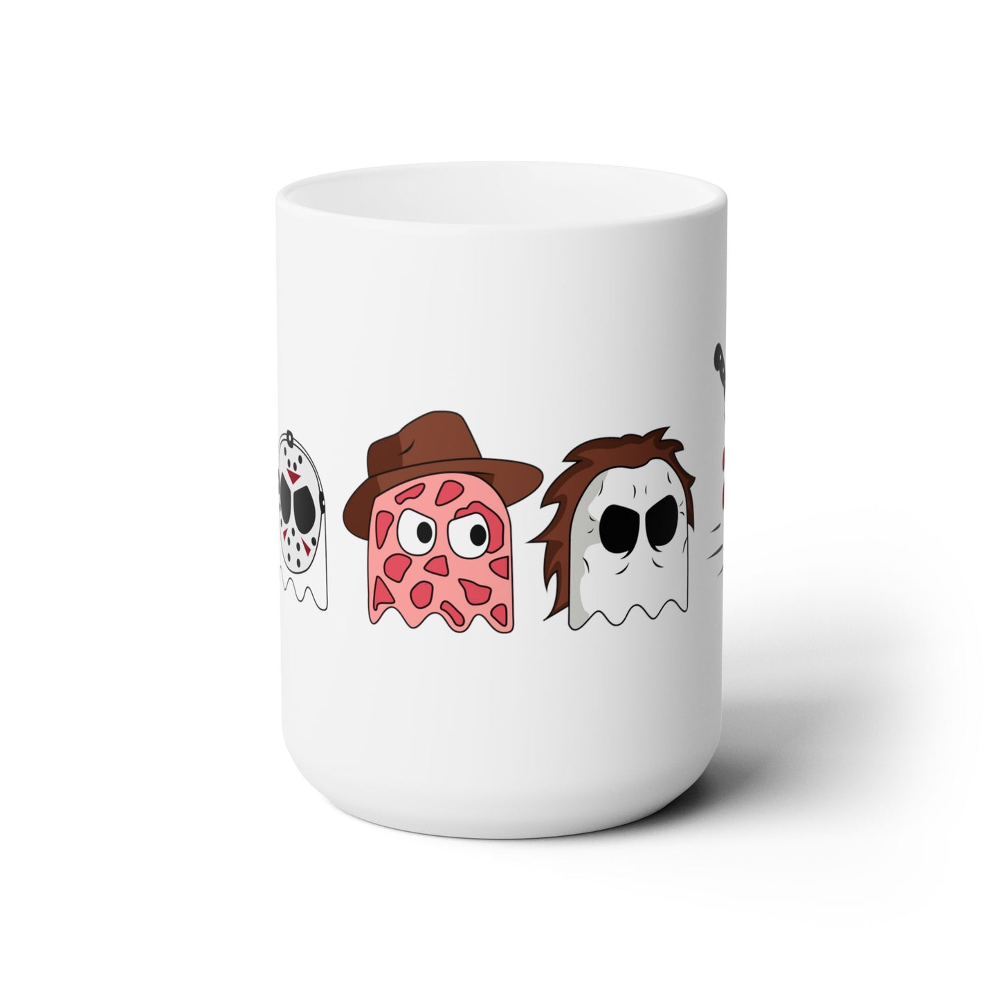 Spooky Season Halloween 2024 Retro Pac-Man Meets Halloween Horror Movie Character Coffee Mug Halloween Ghost Face, Jason Vorhees, Freddy Krueger, Michael Myers Scream, Friday the 13th, Nightmare on Elm Street, Halloween 2024