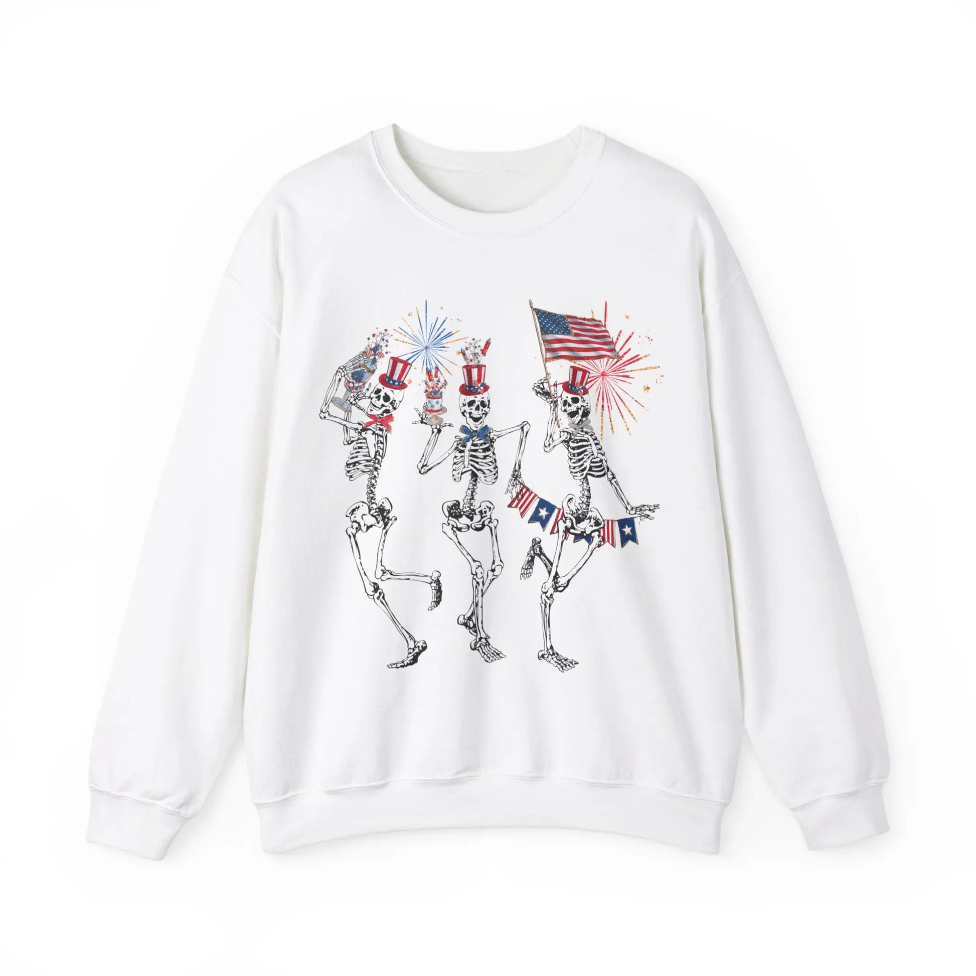 Patriotic Fourth of July Funny Skeletons Tank 4th of July Independence Day Sweatshirt Fireworks Dancing Skeletons America USA Crewneck Sweatshirt Printify