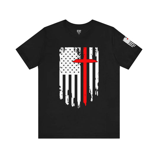 American Flag Cross Distressed USA Christian Cross Patriotic Flag with Cross Faith American Pride Mothers Day Fathers Day Military Veterans Fourth of July T shirt