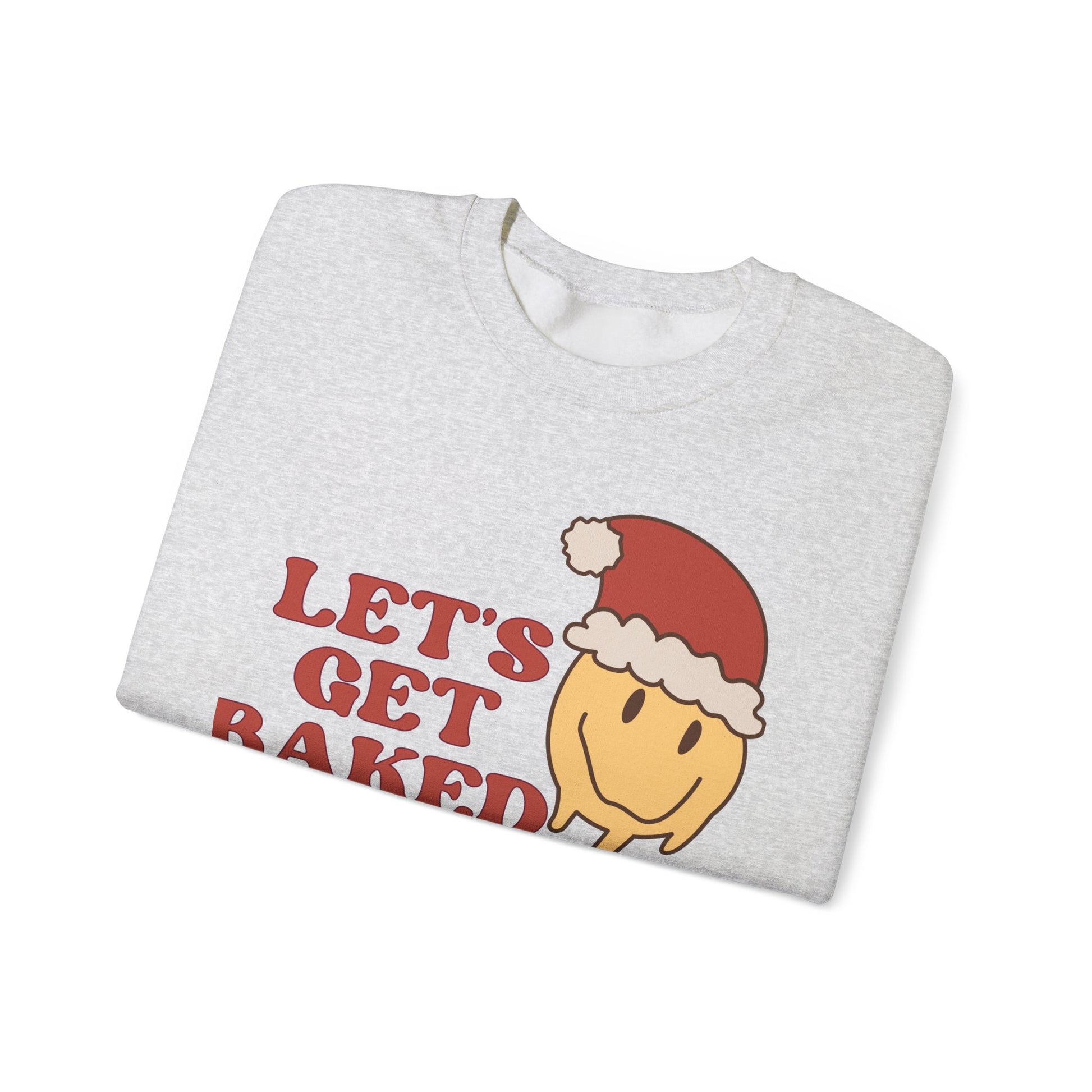 Funny Christmas Sweatshirt 2024 Let’s Get Baked Retro Santa Smiley