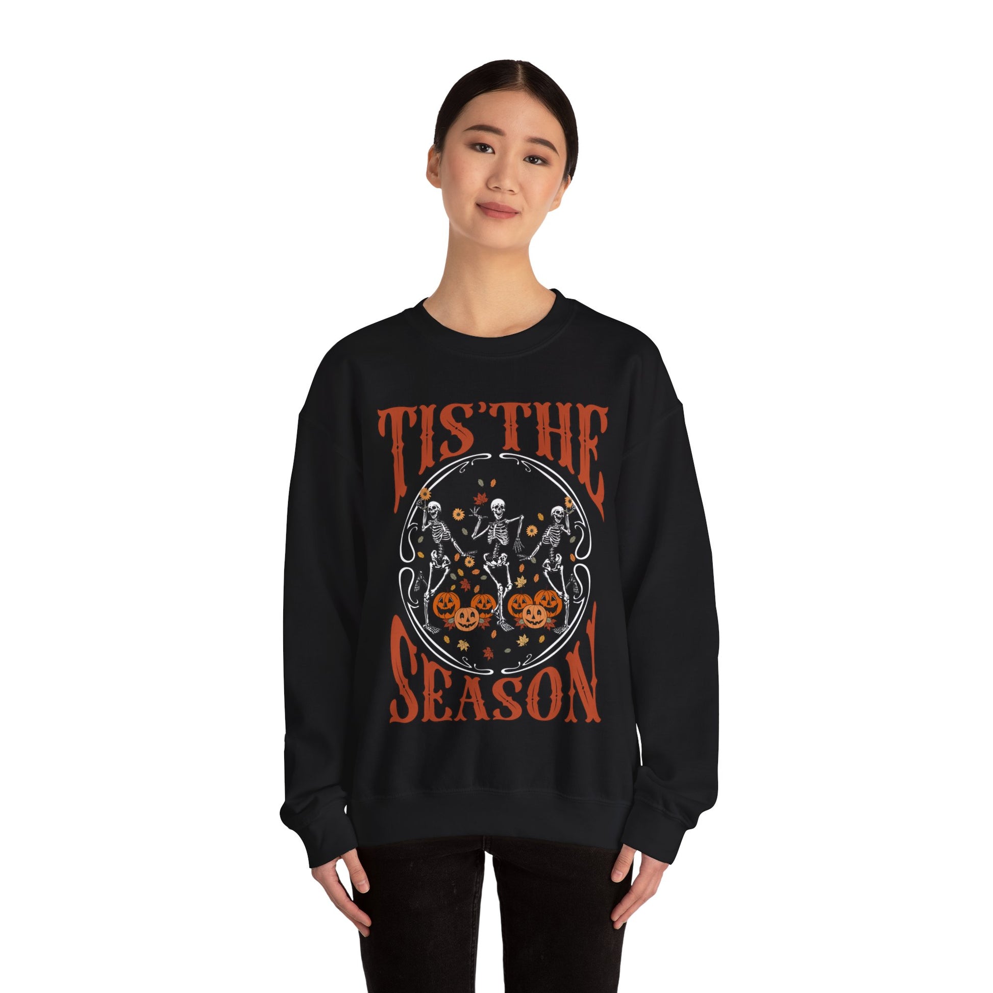 Halloween 2024 Spooky Season Fall Tis The Season Pumpkin and Skeleton Halloween Sweatshirt