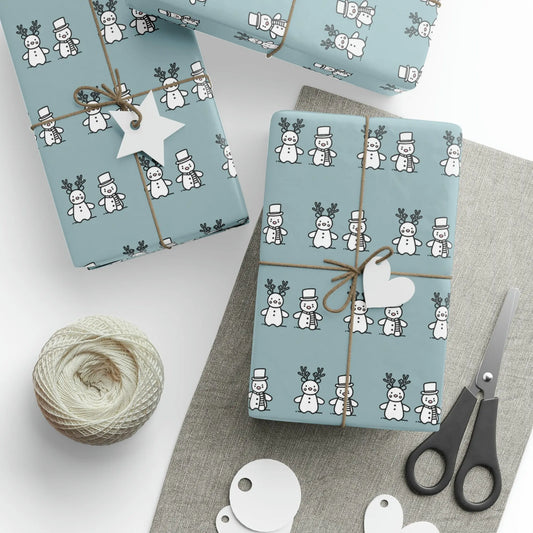 Cute and Simple Original Art Reindeer and Snowman Wrapping Paper Printify