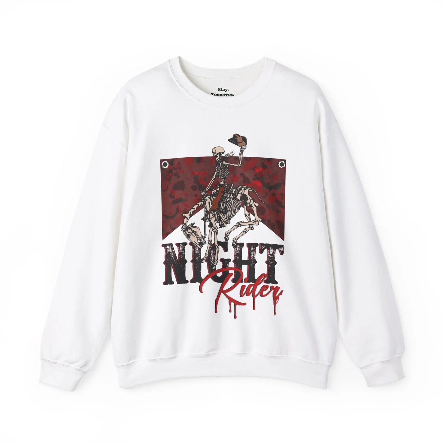 Vintage Halloween Night Rider Sweatshirt Skeleton Cowboy Western Desert Halloween 2024 Printify