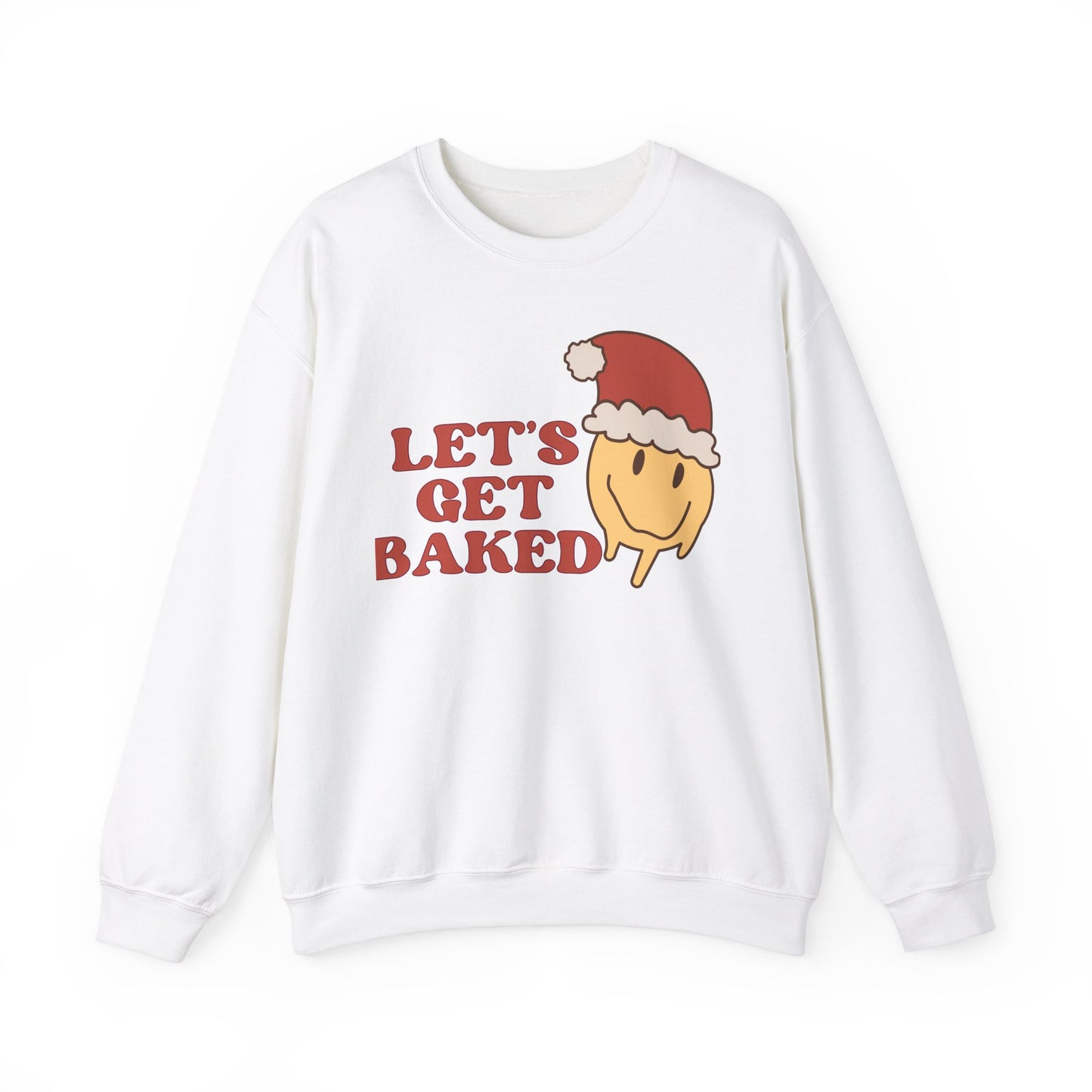 Funny Christmas Sweatshirt 2024 Let’s Get Baked Retro Santa Smiley