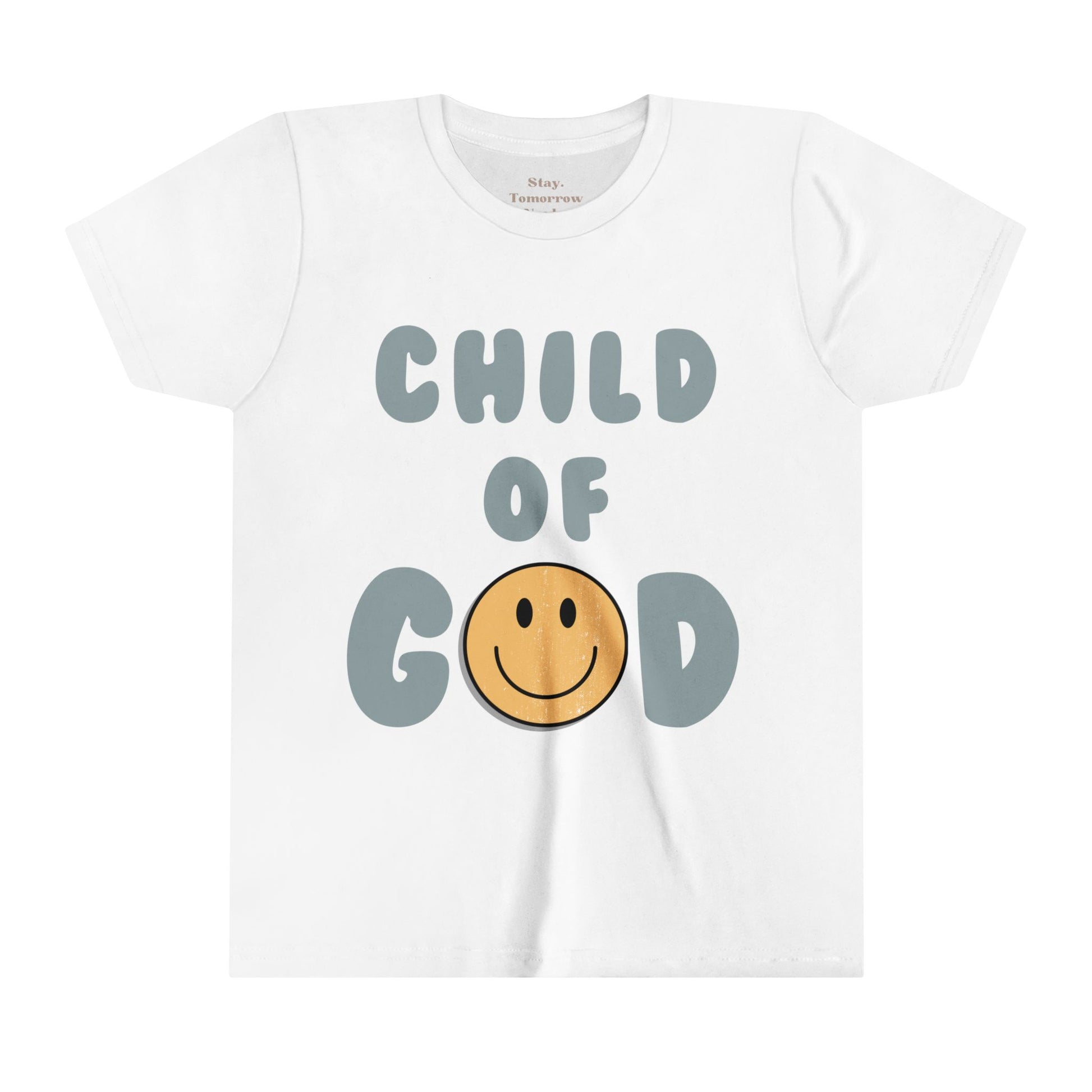 Child of God Retro Boho Christian Kid t shirt Faith Jesus Retro Smiley Face Blue