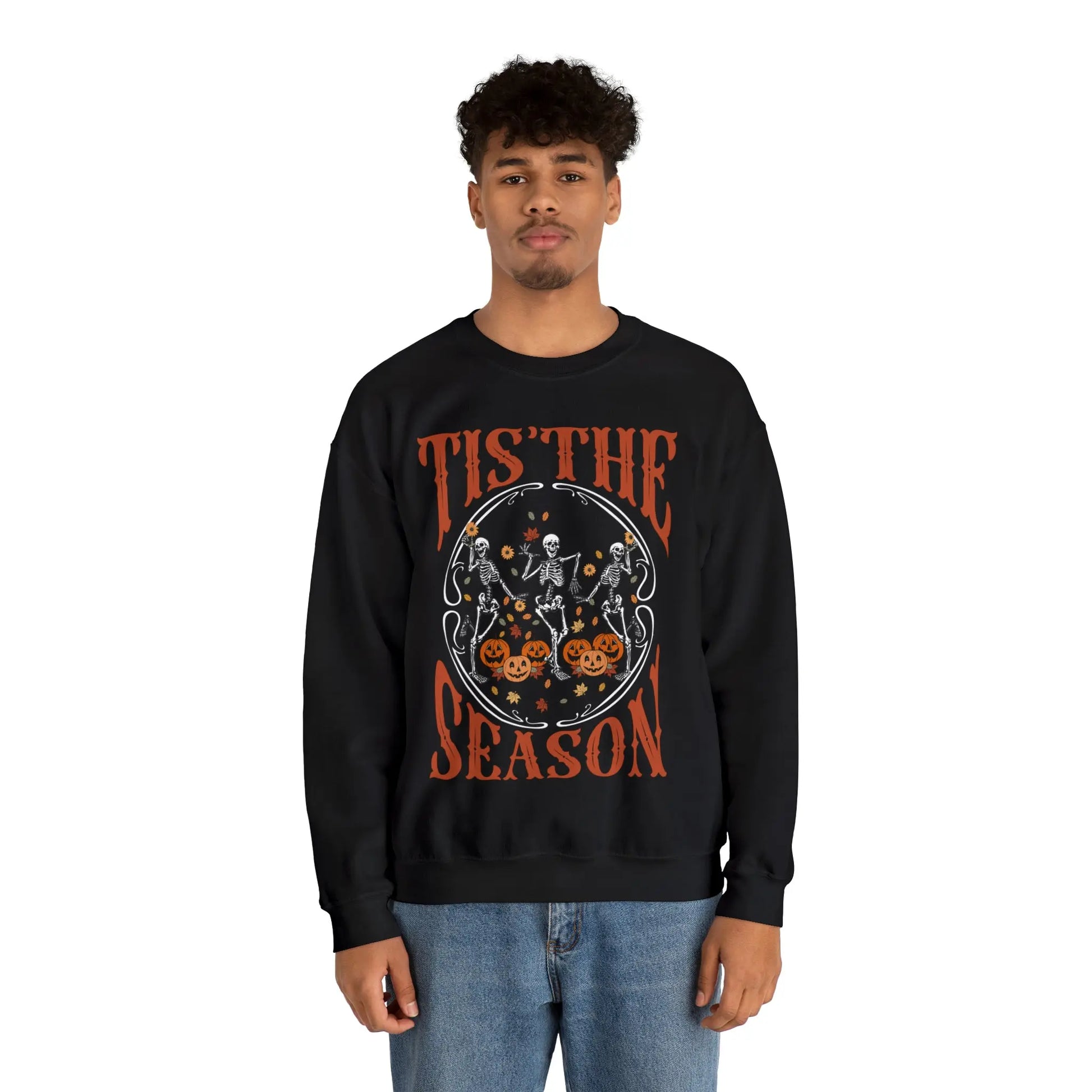 Tis The Season Pumpkin and Skeleton Halloween Sweatshirt - papercraneco