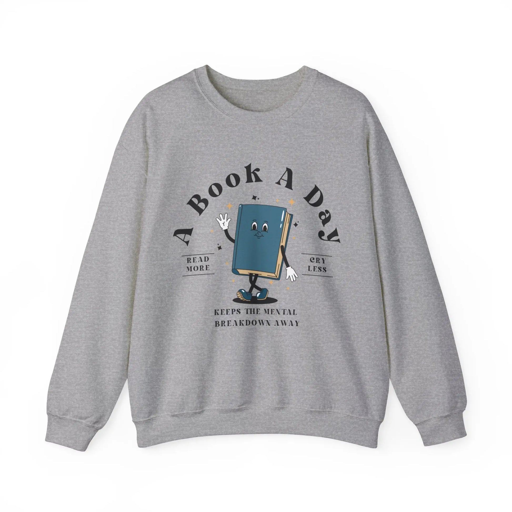 Bookish Mental Health Sweatshirt Book A Day Retro Read More Gift For Book Lovers Bookworm BookTok Addict Romantasy Bibliophile Printify