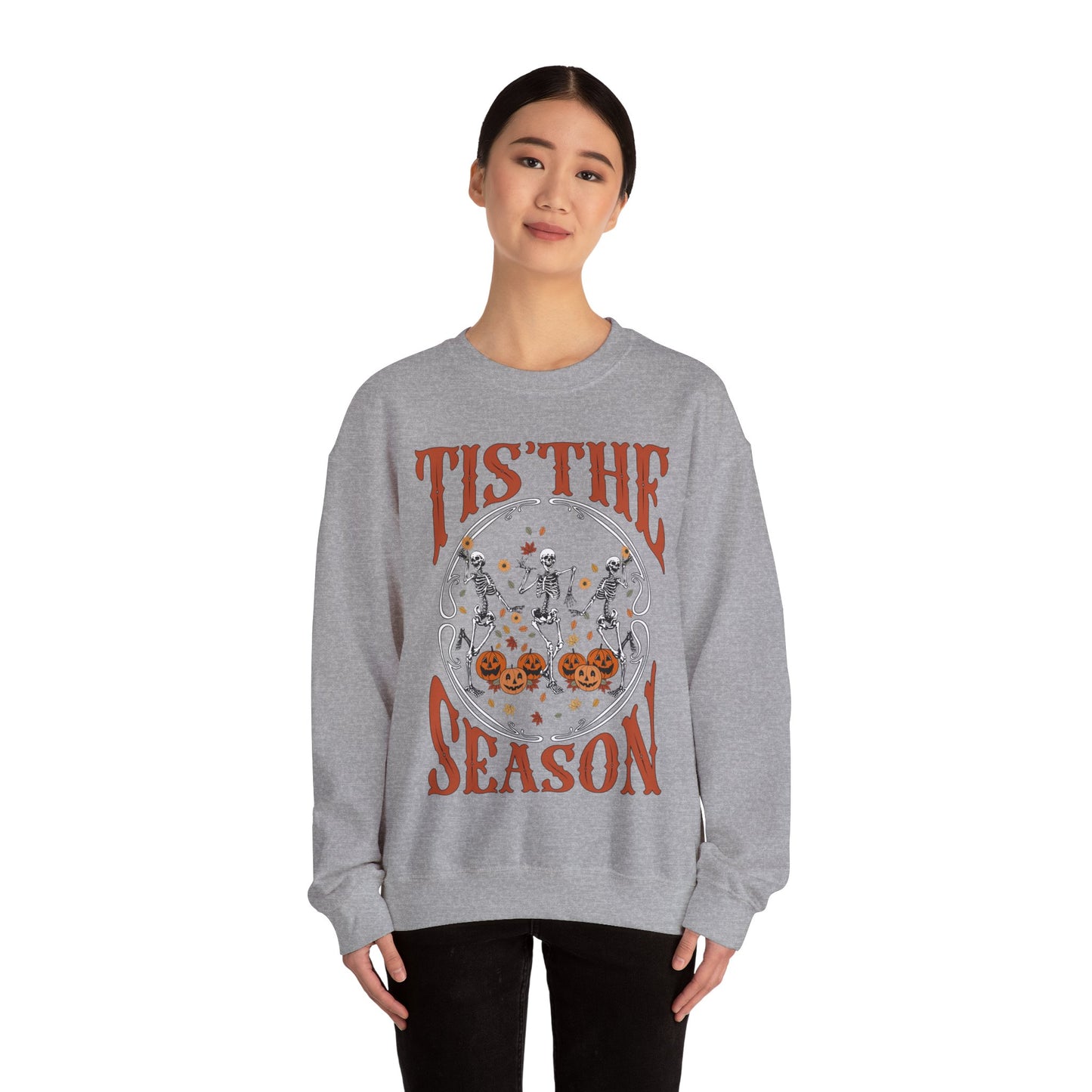 Halloween 2024 Spooky Season Fall Tis The Season Pumpkin and Skeleton Halloween Sweatshirt