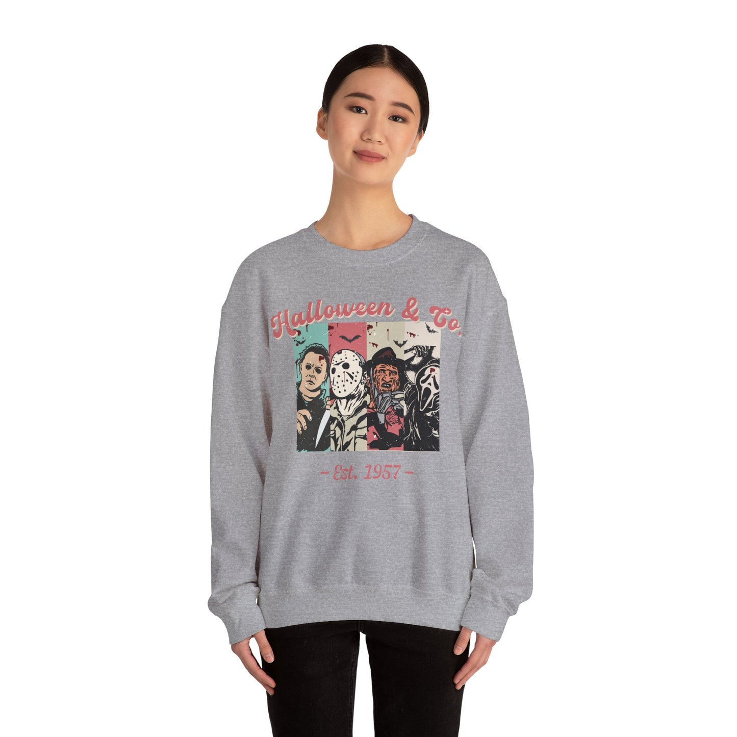 Retro Boho Spooky Season Halloween 2024 Horror Sweatshirt - Michael Meyers, Jason Vorhees, Freddy Krueger, Ghost Face Scream Hoodie Halloween, Friday the 13th, Nightmare on Elm Street, 2024