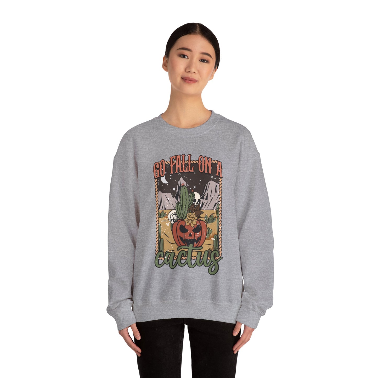 Boho Halloween 2024 Fall Spooky Season Go Fall on a Cactus' Retro Sweatshirt Desert Western