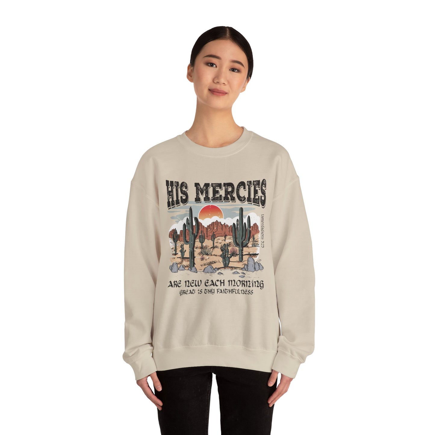 Boho Christian Sweatshirt Bible Verse Jesus Apparel Faith Based His Mercies Are New Vintage