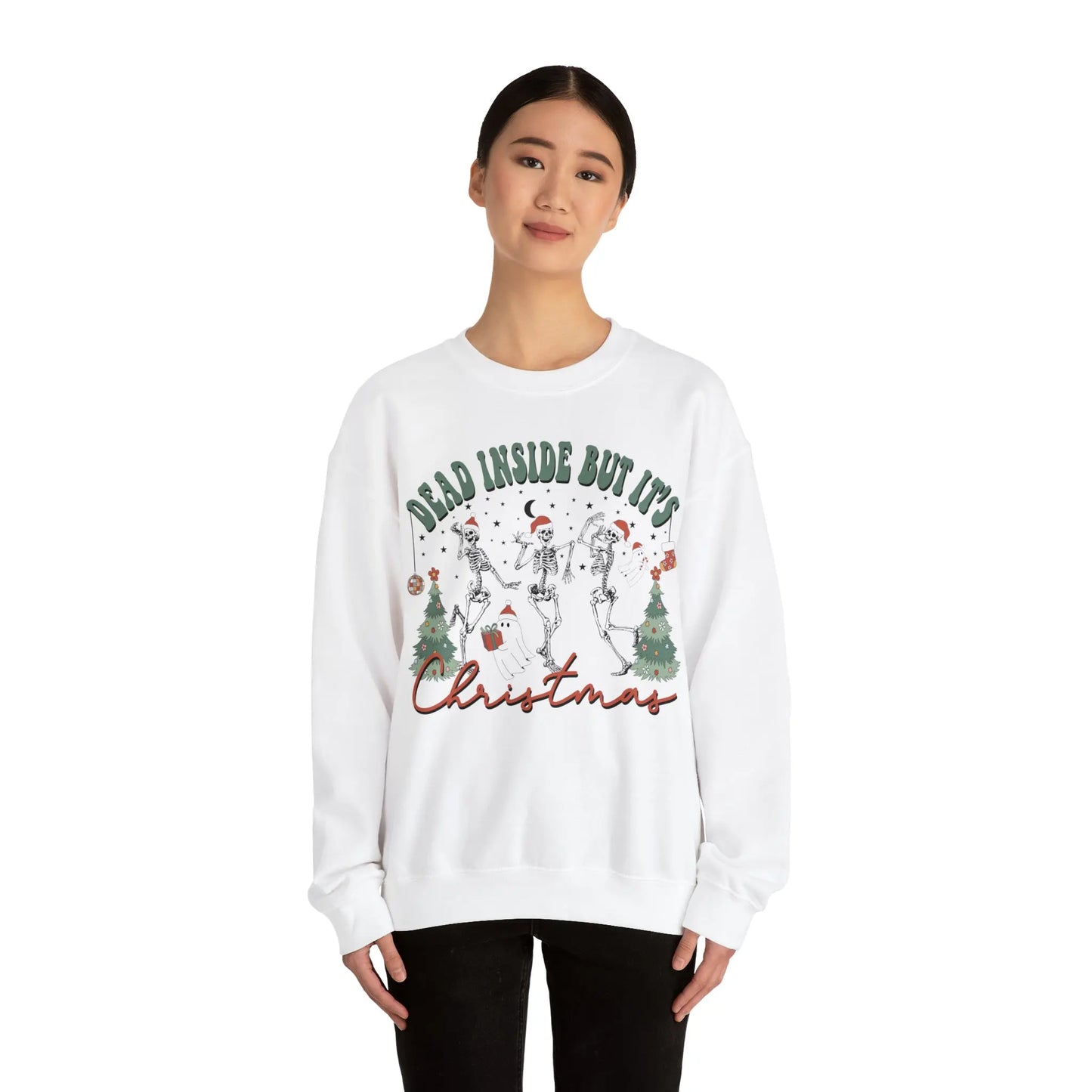 Funny Skeleton Dead Inside But it’s Christmas Sweatshirt Printify