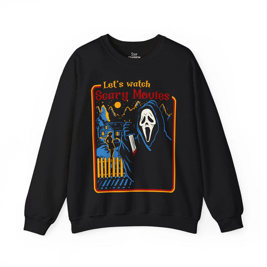 Retro Scream let’s watch scary movies Halloween 2024 Ghost Face Crewneck Sweatshirt Printify