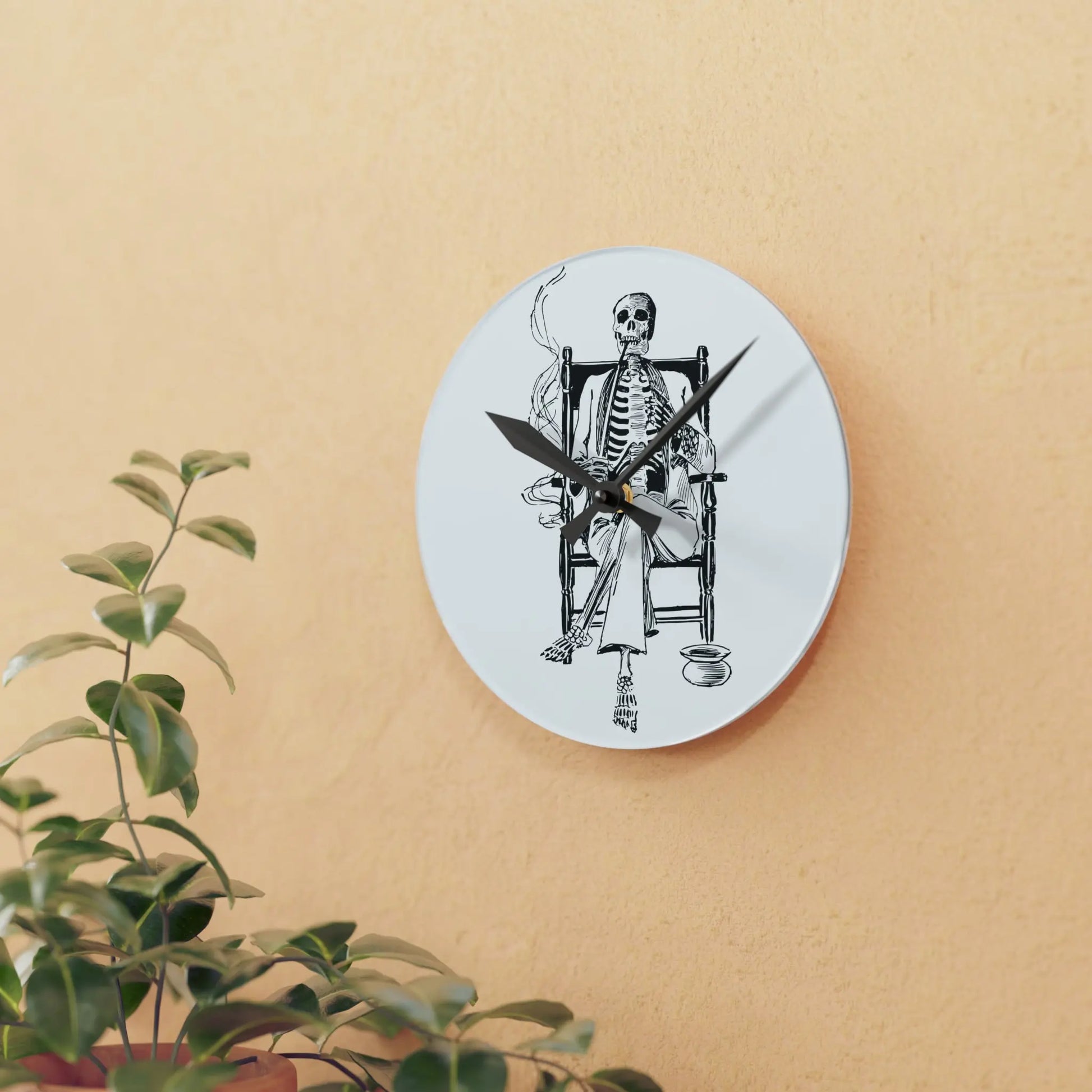 Smoking Skeleton in a Rocking Chair Wall Clock - papercraneco