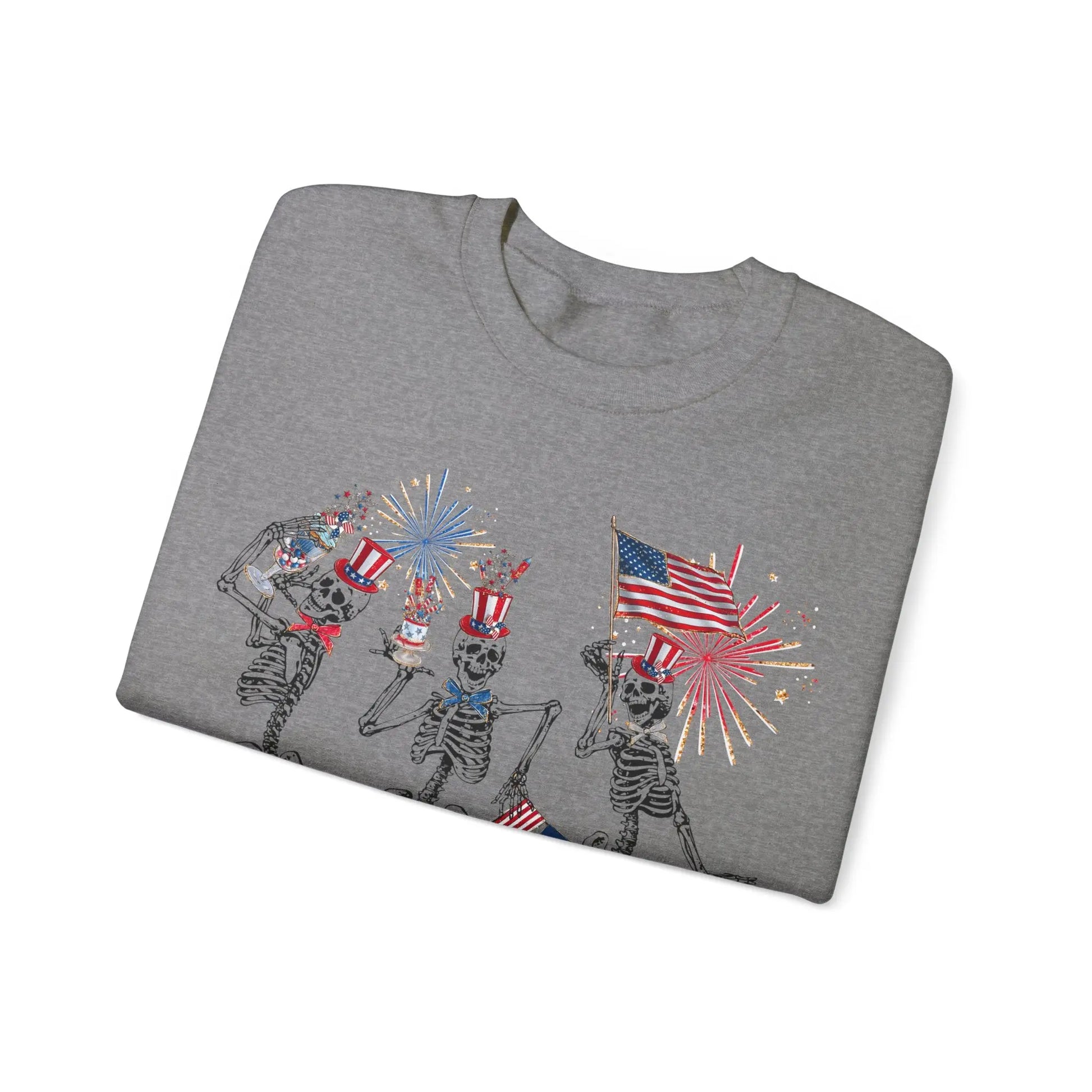 Patriotic Fourth of July Funny Skeletons Tank 4th of July Independence Day Sweatshirt Fireworks Dancing Skeletons America USA Crewneck Sweatshirt Printify