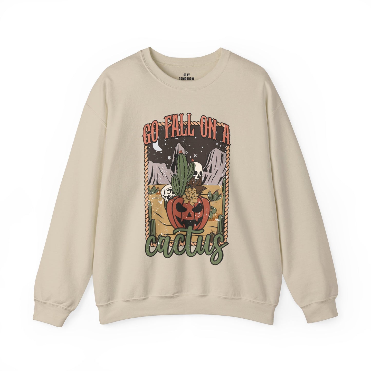 Boho Halloween 2024 Fall Spooky Season Go Fall on a Cactus' Retro Sweatshirt Desert Western