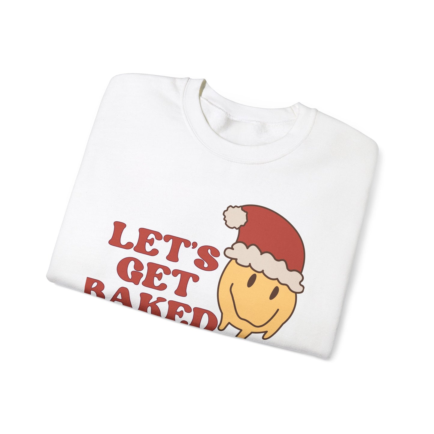 Funny Christmas Sweatshirt 2024 Let’s Get Baked Retro Santa Smiley