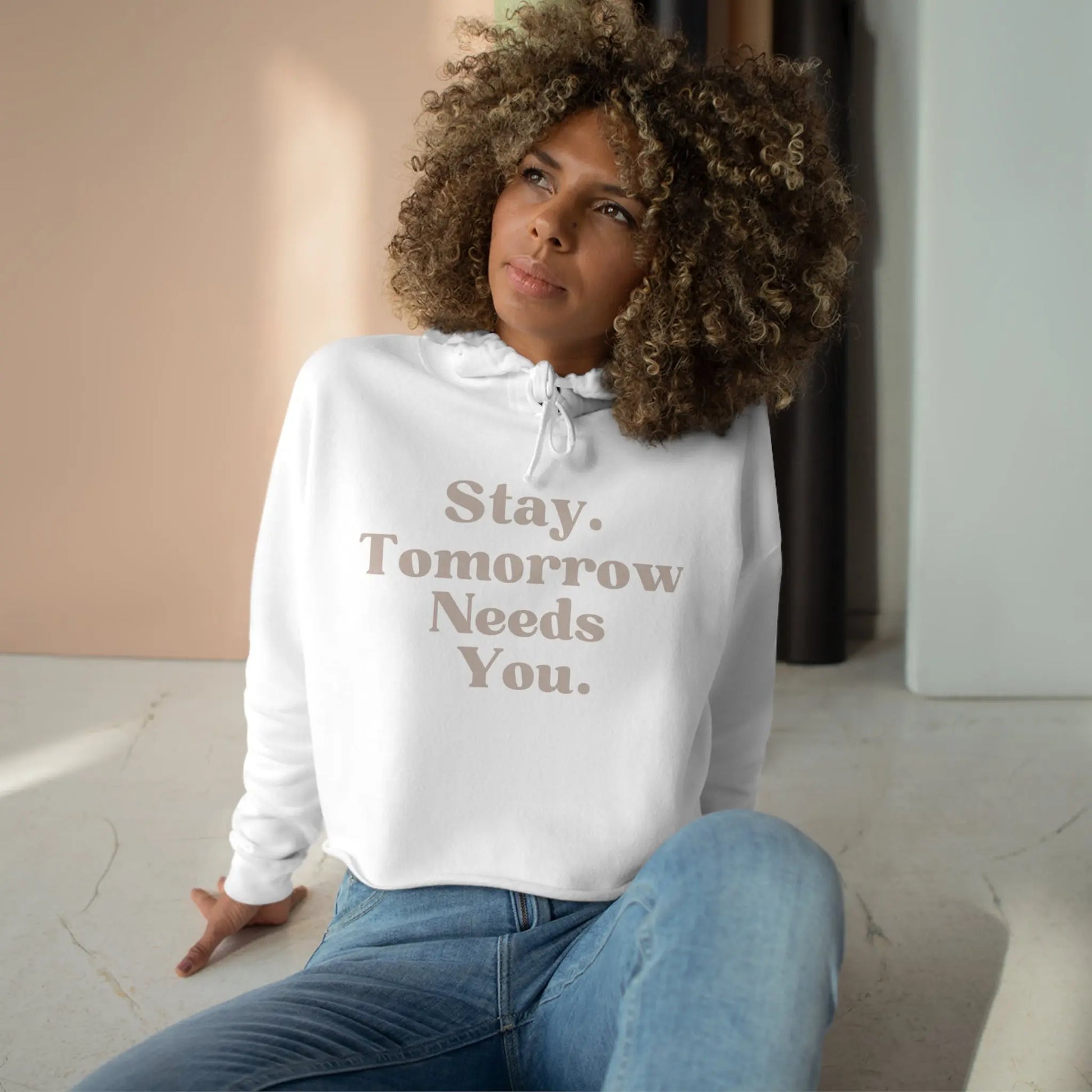 Suicide Awareness Stay Tomorrow Needs You Crop Hoodie - Perfect for Mother’s Day and spring! Spread awareness in style while supporting mental health. Shop now