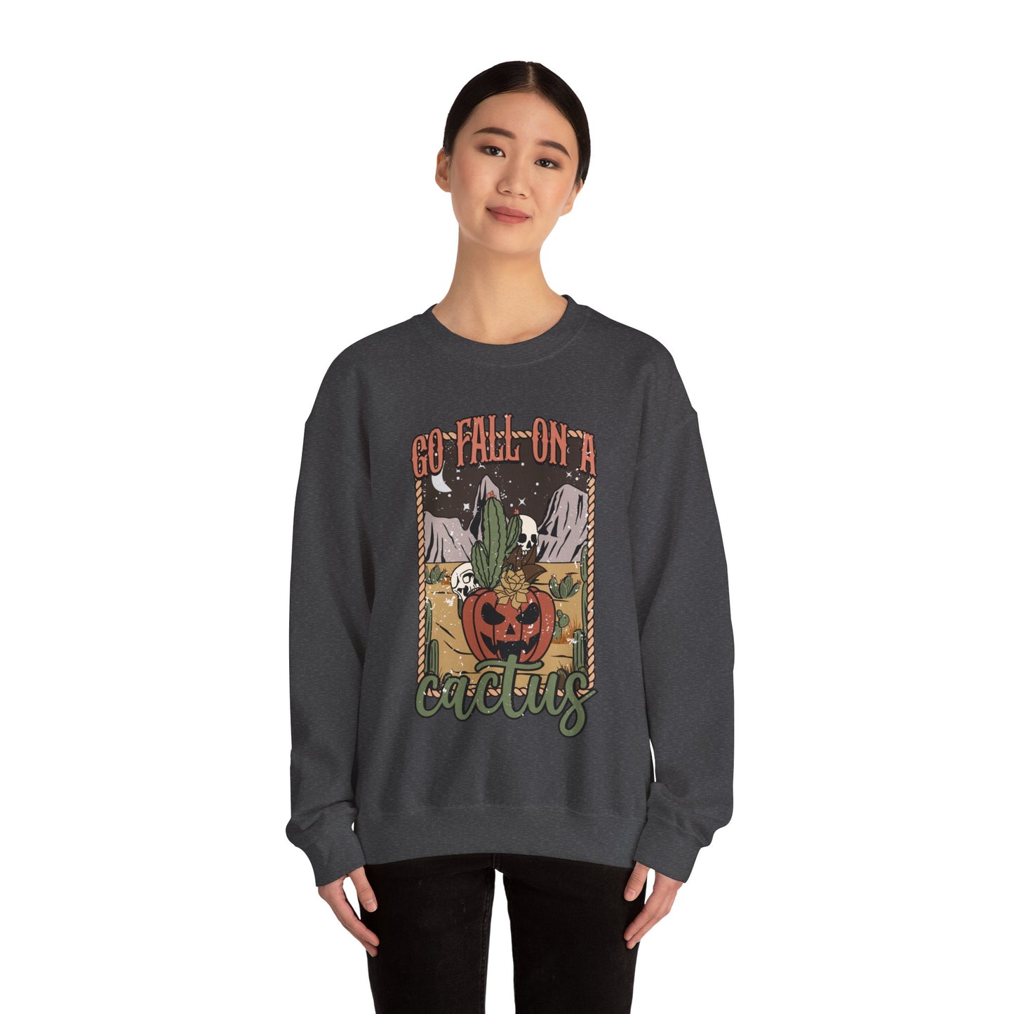 Boho Halloween 2024 Fall Spooky Season Go Fall on a Cactus' Retro Sweatshirt Desert Western