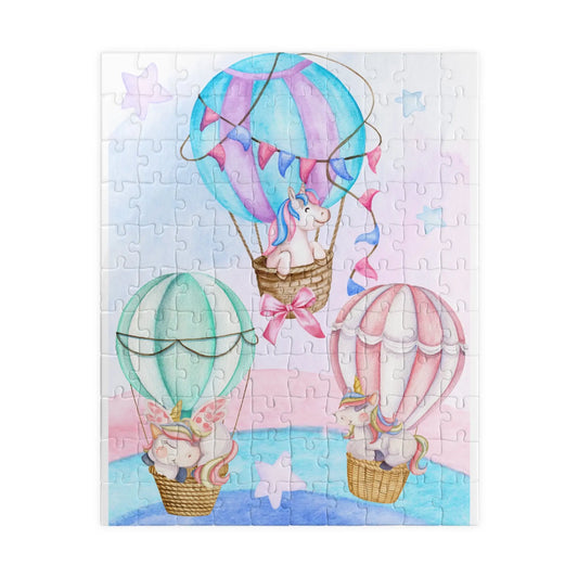 Watercolor Unicorn Hot Air Balloons jigsaw Puzzle 110 piece - papercraneco