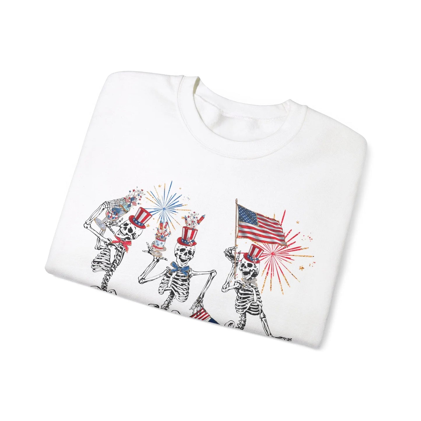 Patriotic Fourth of July Funny Skeletons Tank 4th of July Independence Day Sweatshirt Fireworks Dancing Skeletons America USA Crewneck Sweatshirt Printify