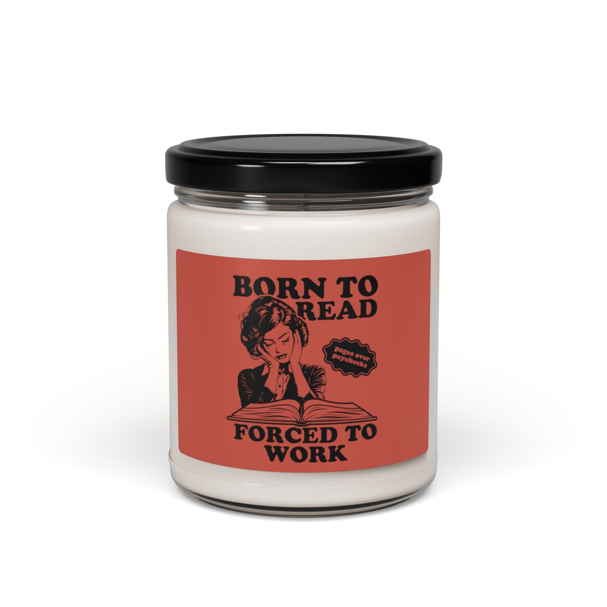 Born To Read Forced to Work Retro Candle Bookish Christmas Gift Dark Romantasy Reader Character Book Lover Gift Book Club Book Worm Scented Soy Candle, 9oz