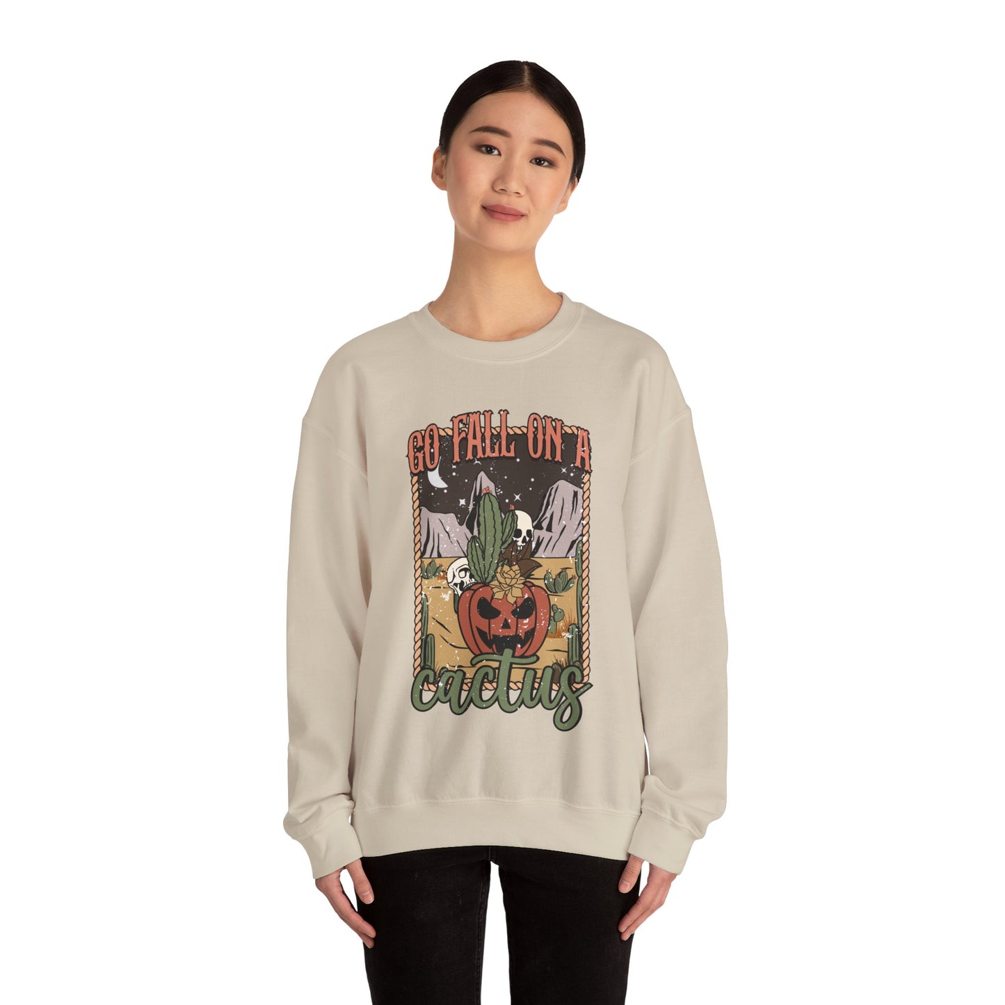 Boho Halloween 2024 Fall Spooky Season Go Fall on a Cactus' Retro Sweatshirt Desert Western