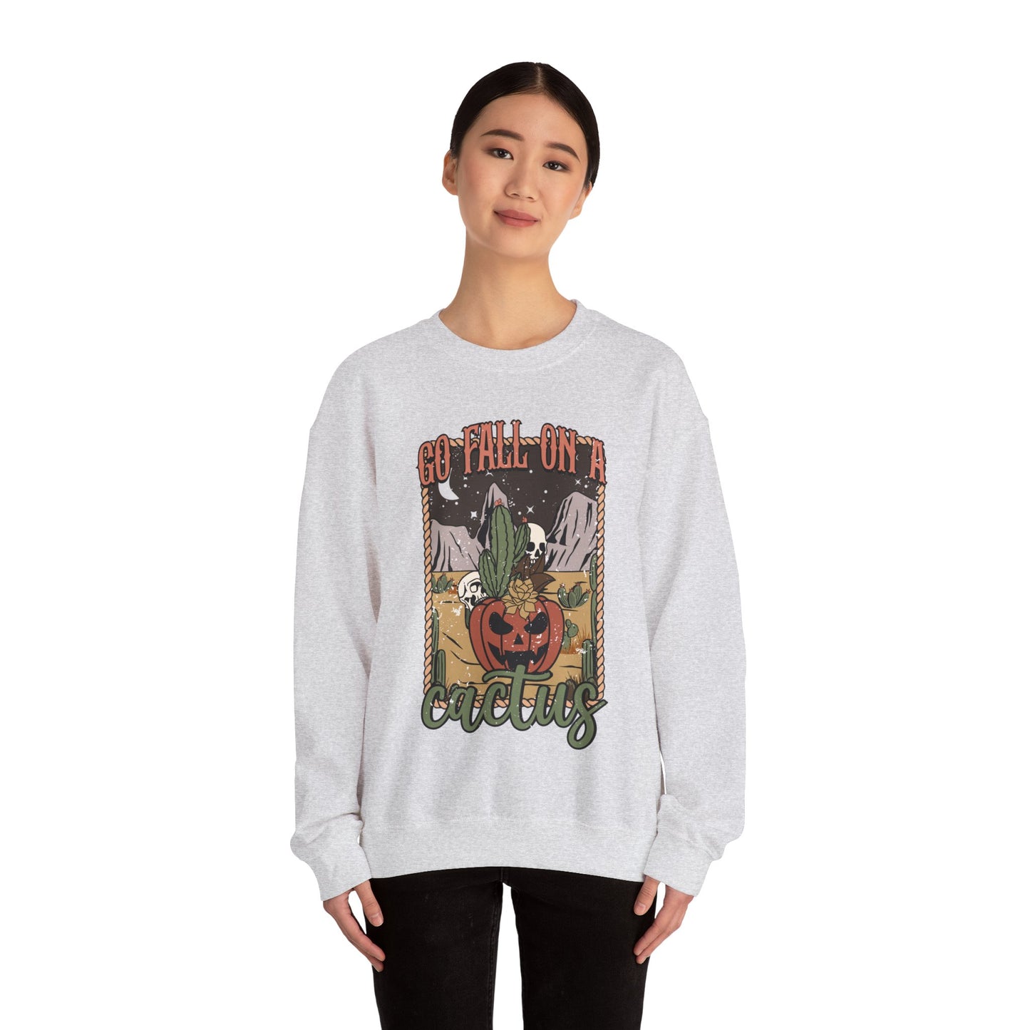 Boho Halloween 2024 Fall Spooky Season Go Fall on a Cactus' Retro Sweatshirt Desert Western