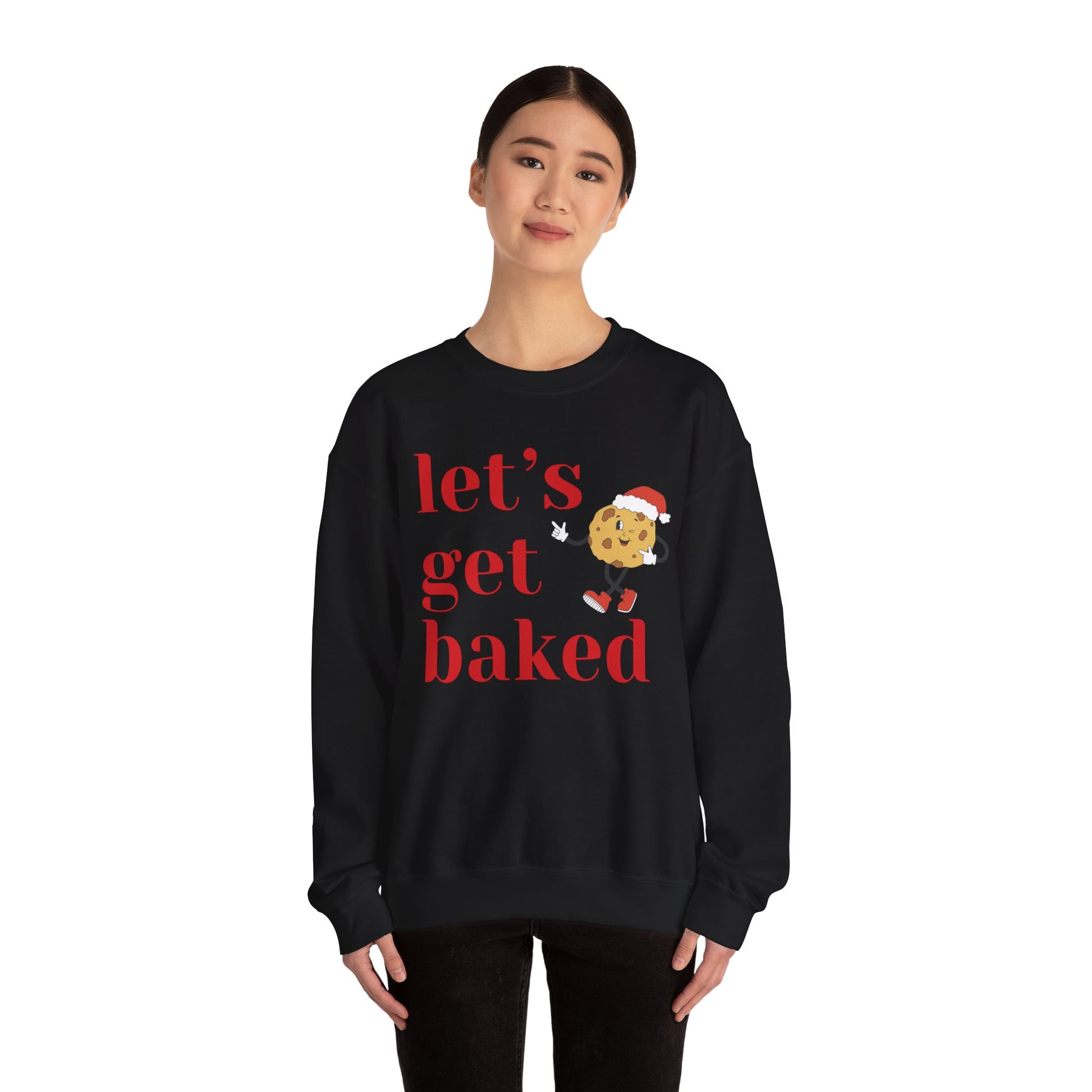 Funny Christmas 2024 Let's Get Baked Holiday Sweatshirt Retro Cookie