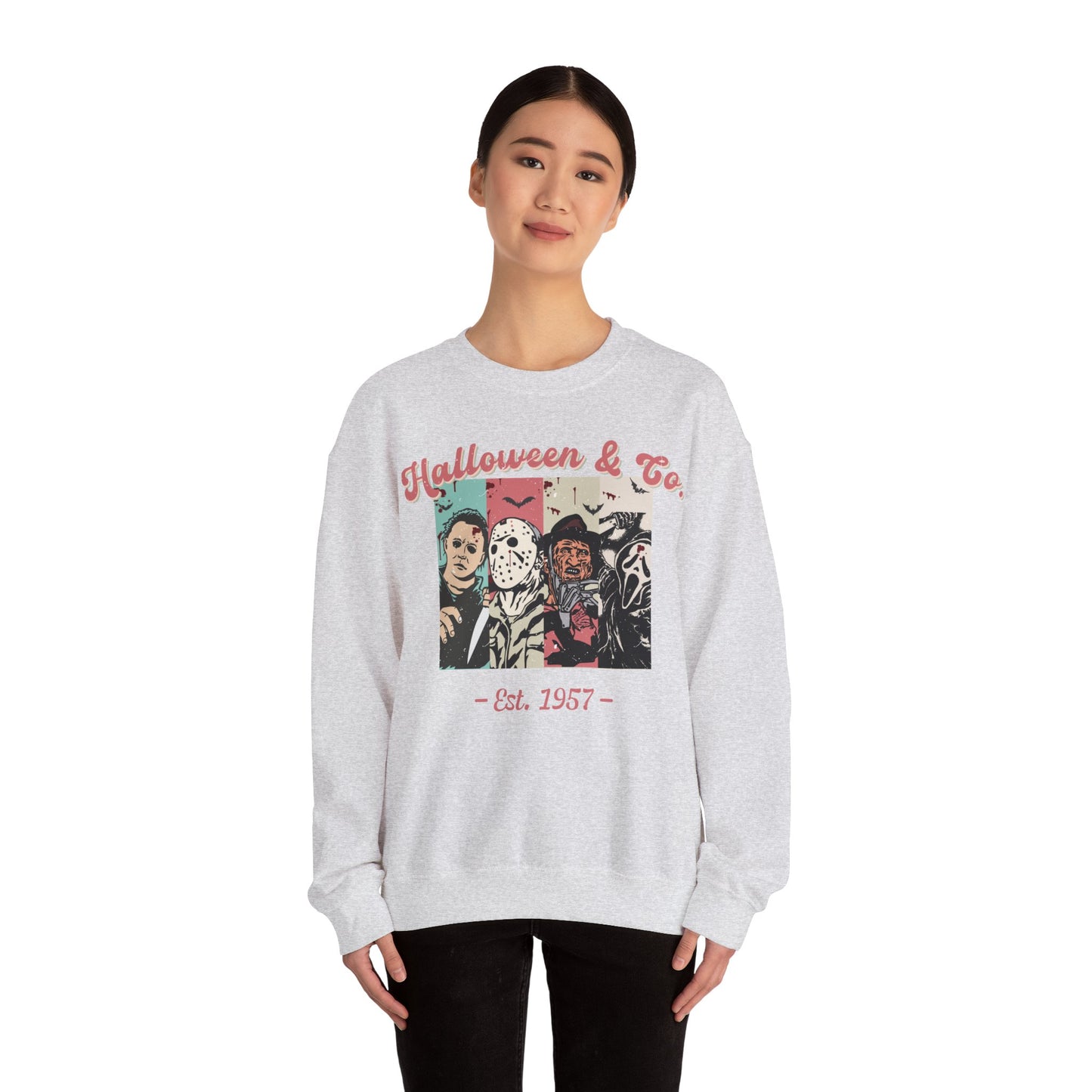 Retro Boho Spooky Season Halloween 2024 Horror Sweatshirt - Michael Meyers, Jason Vorhees, Freddy Krueger, Ghost Face Scream Hoodie Halloween, Friday the 13th, Nightmare on Elm Street, 2024