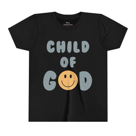 Child of God Retro Boho Christian Kid t shirt Faith Jesus Retro Smiley Face Blue