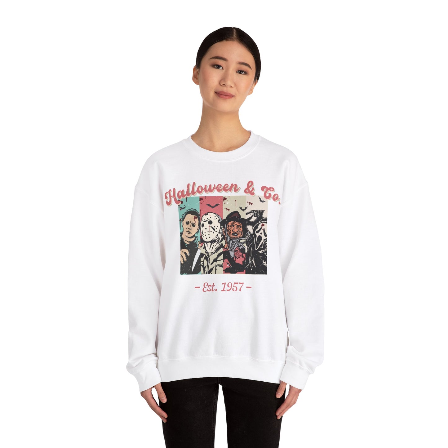 Retro Boho Spooky Season Halloween 2024 Horror Sweatshirt - Michael Meyers, Jason Vorhees, Freddy Krueger, Ghost Face Scream Hoodie Halloween, Friday the 13th, Nightmare on Elm Street, 2024