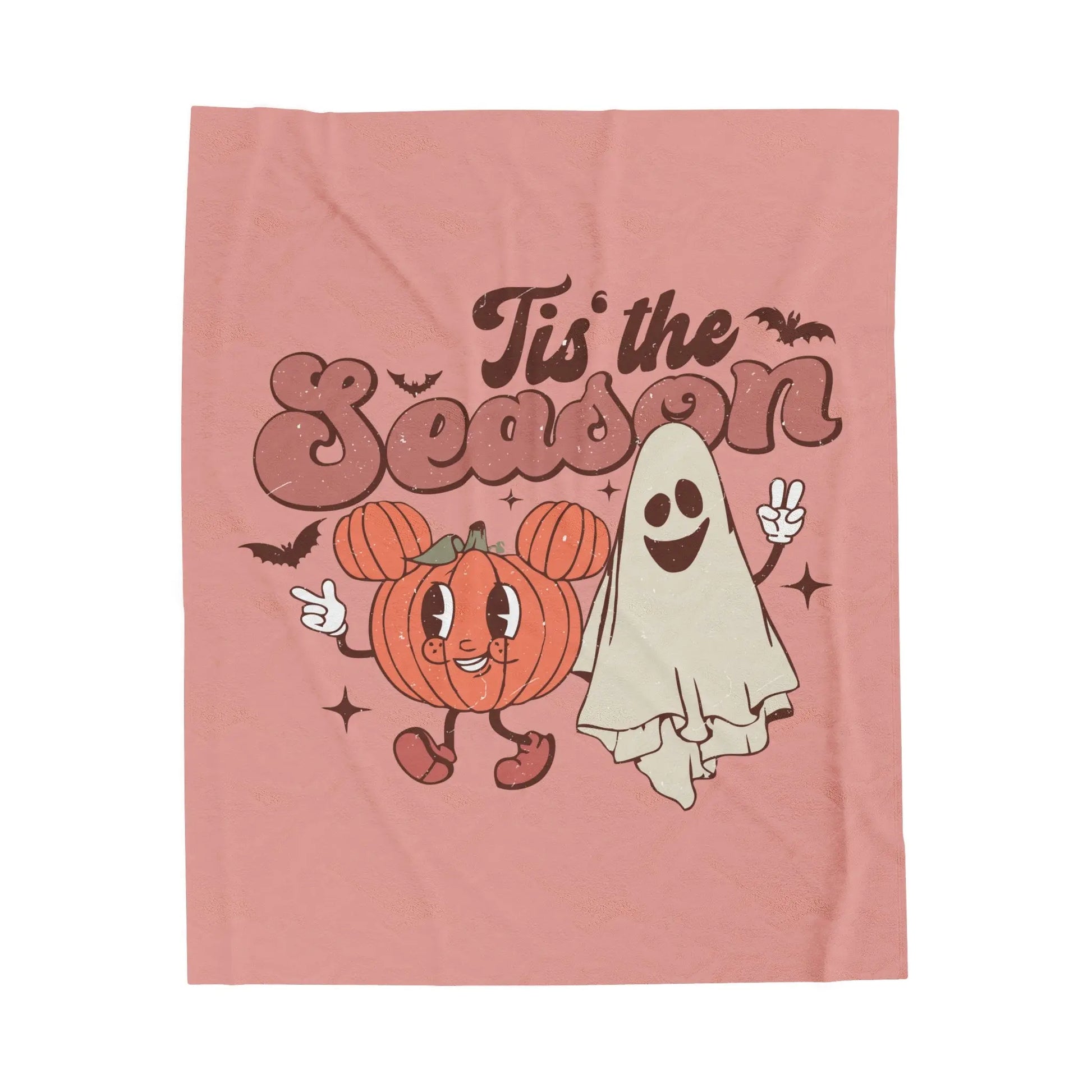 Cute Retro 'Tis the Season' Halloween Pumpkin Ghost Throw Blanket Printify