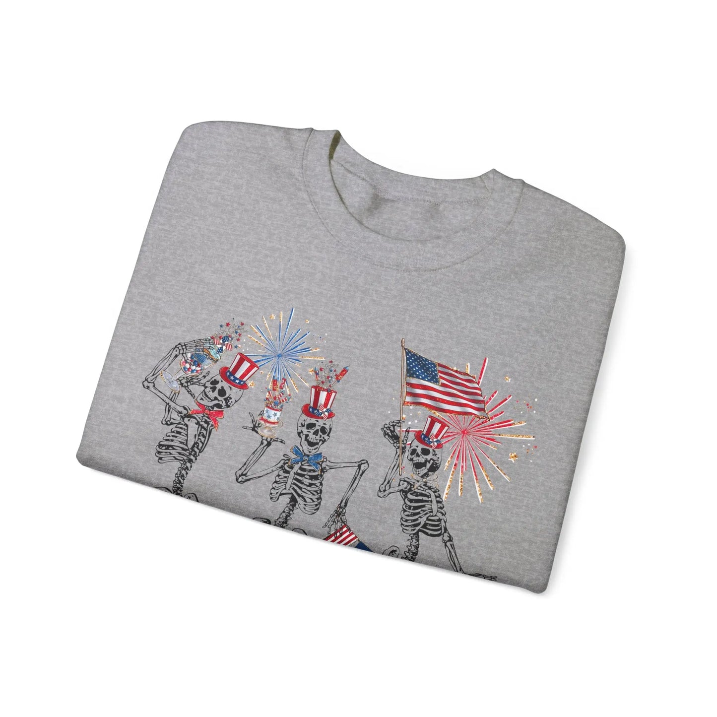 Patriotic Fourth of July Funny Skeletons Tank 4th of July Independence Day Sweatshirt Fireworks Dancing Skeletons America USA Crewneck Sweatshirt Printify