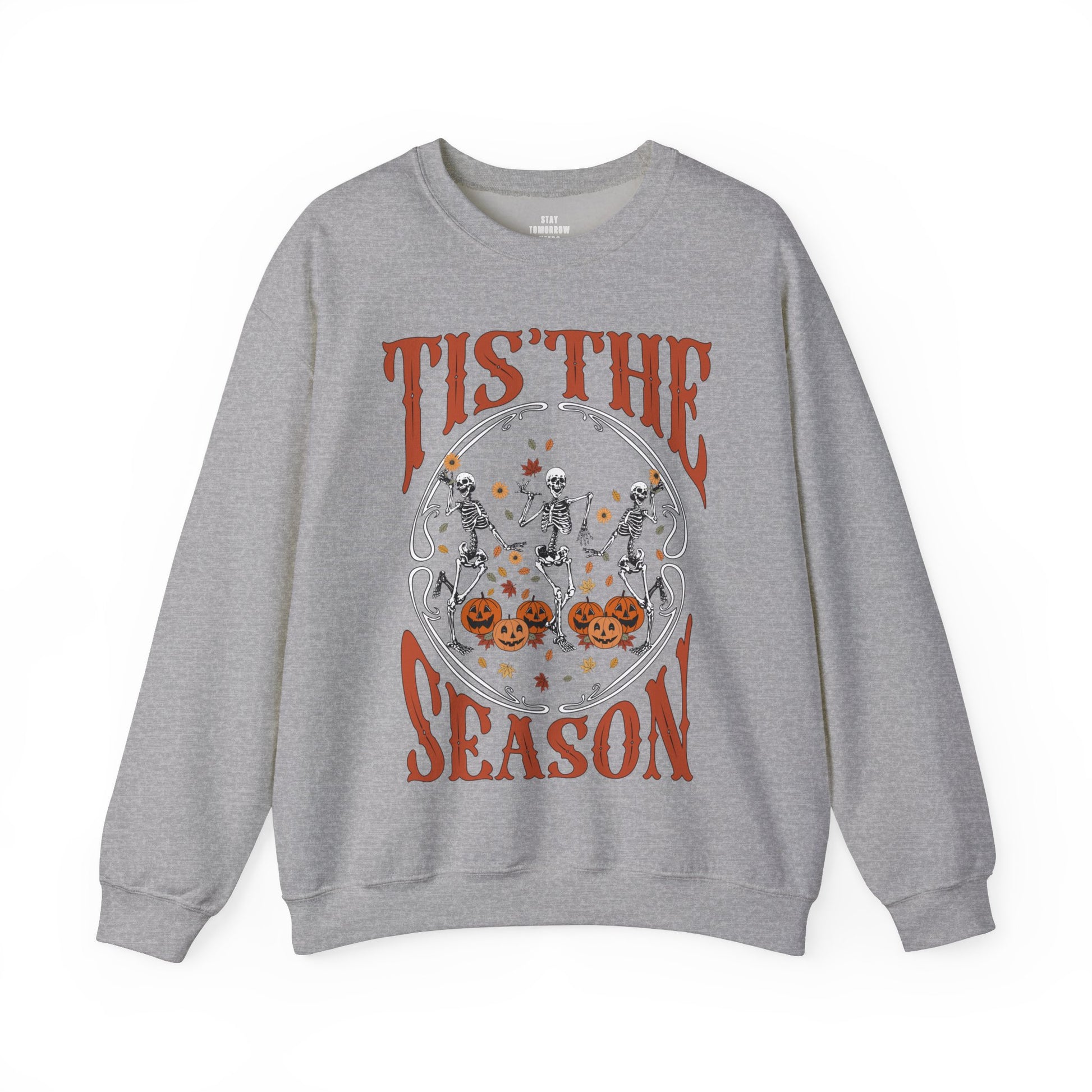 Halloween 2024 Spooky Season Fall Tis The Season Pumpkin and Skeleton Halloween Sweatshirt