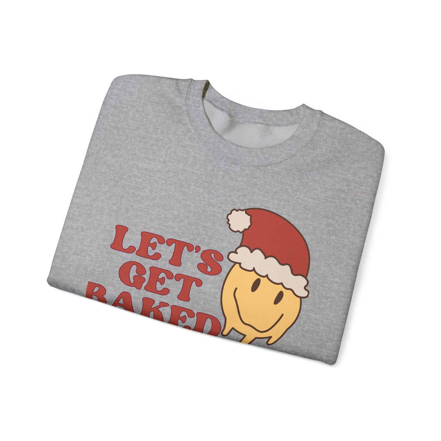 Funny Christmas Sweatshirt 2024 Let’s Get Baked Retro Santa Smiley