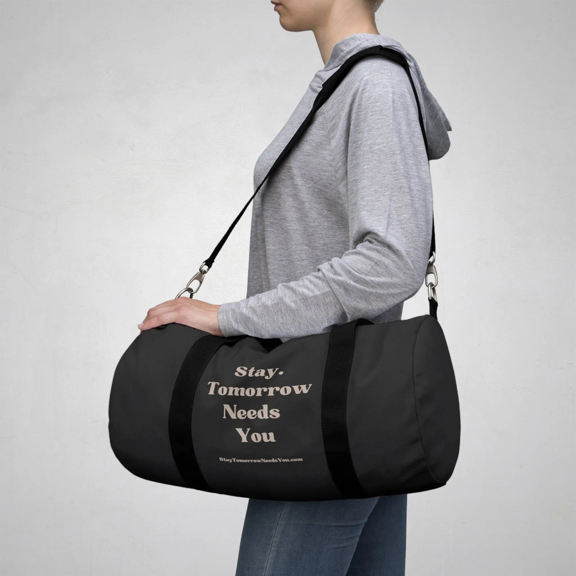 Stay Tomorrow Needs You Suicide Awareness Gym Duffel Bag - Carry your gear with style and spread mental health awareness. Stay motivated! Shop now