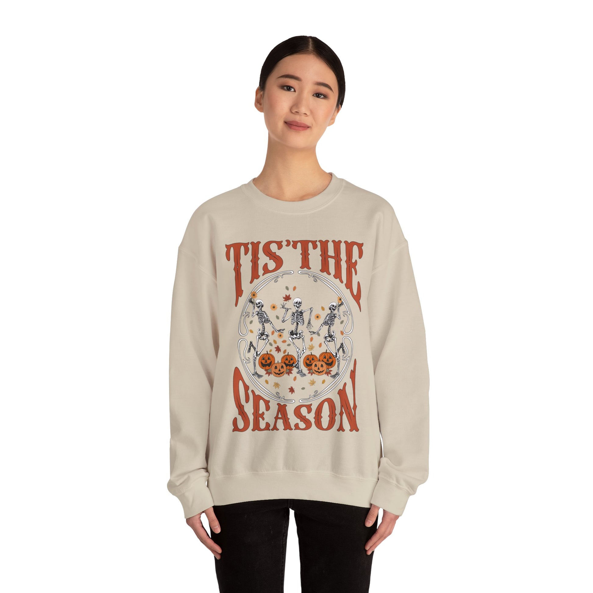 Halloween 2024 Spooky Season Fall Tis The Season Pumpkin and Skeleton Halloween Sweatshirt