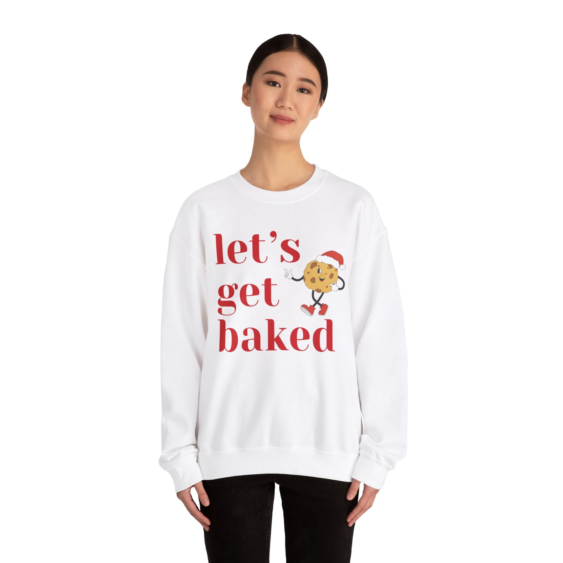 Funny Christmas 2024 Let's Get Baked Holiday Sweatshirt Retro Cookie