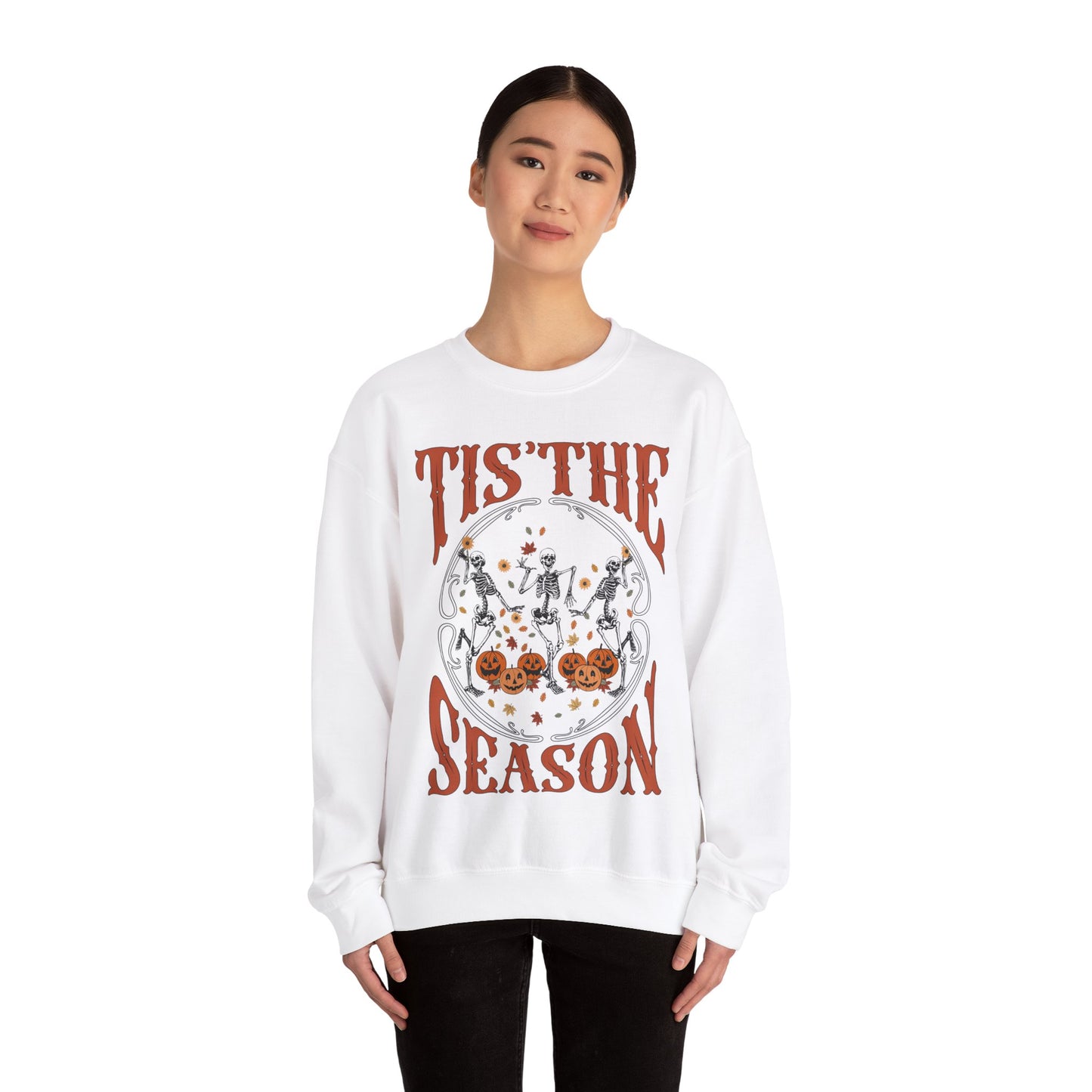 Halloween 2024 Spooky Season Fall Tis The Season Pumpkin and Skeleton Halloween Sweatshirt