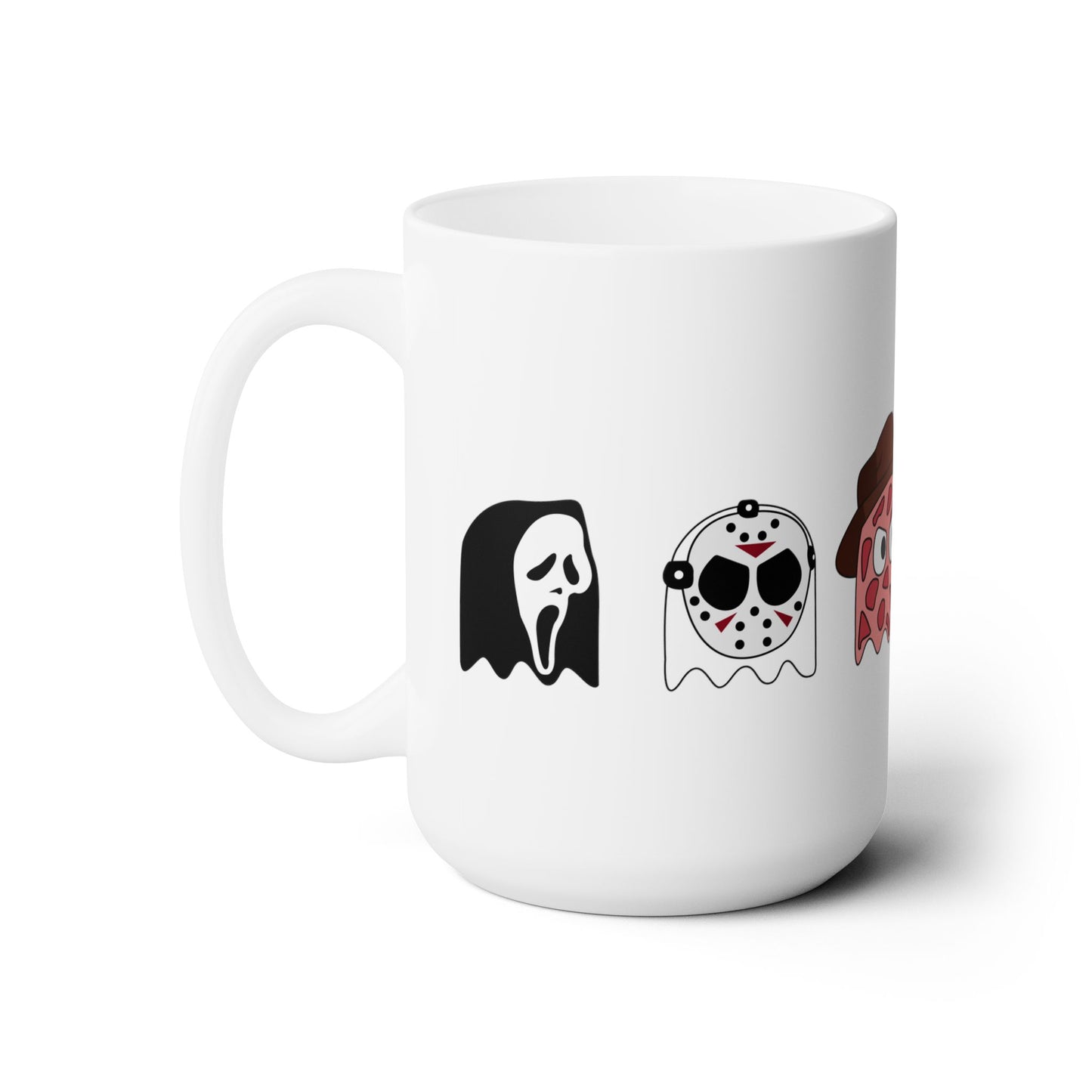 Spooky Season Halloween 2024 Retro Pac-Man Meets Halloween Horror Movie Character Coffee Mug Halloween Ghost Face, Jason Vorhees, Freddy Krueger, Michael Myers Scream, Friday the 13th, Nightmare on Elm Street, Halloween 2024