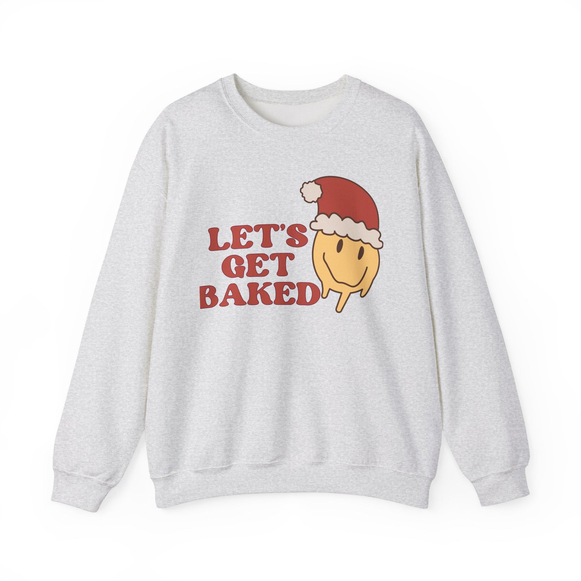 Funny Christmas Sweatshirt 2024 Let’s Get Baked Retro Santa Smiley