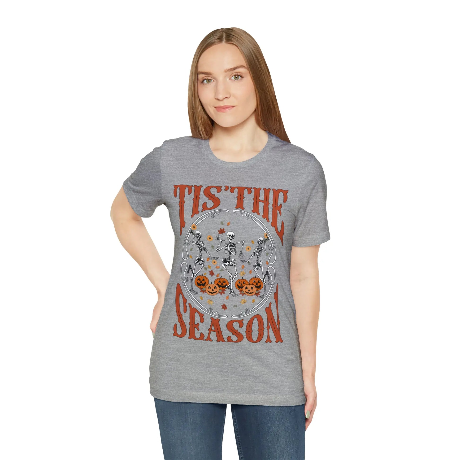 Tis the Season Halloween Pumpkin and Skeletons T-Shirt - papercraneco